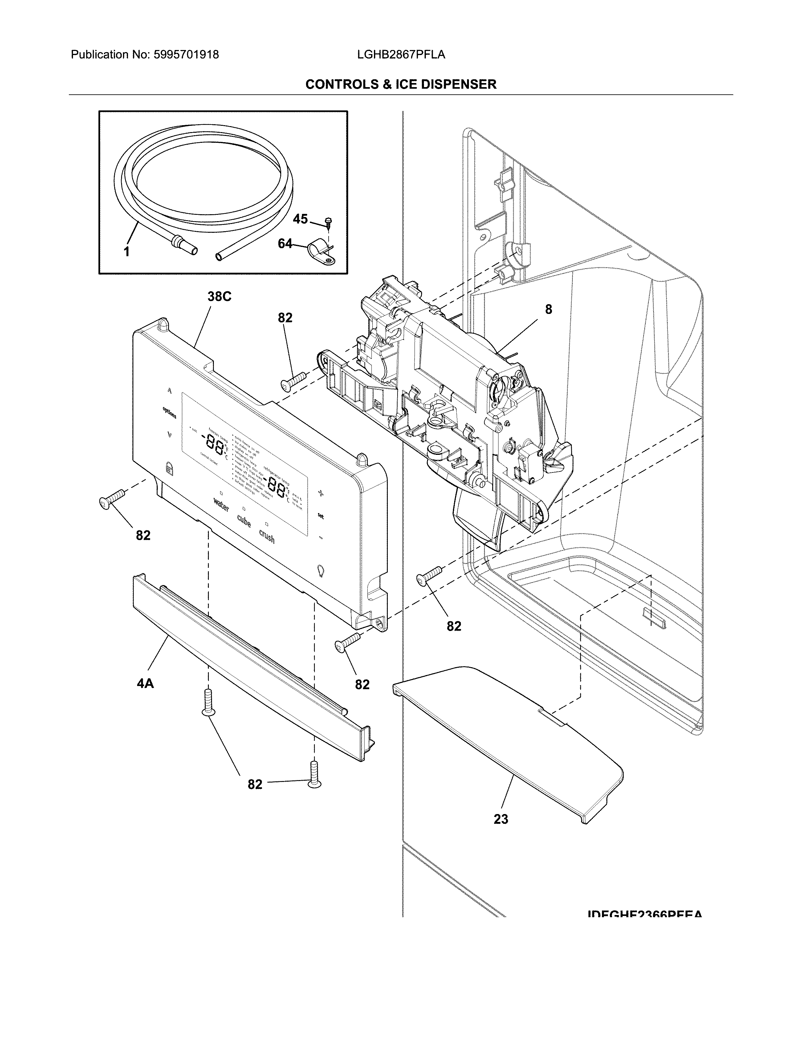 Frigidaire LGHB2867PFLA controls & ice dispenser diagram