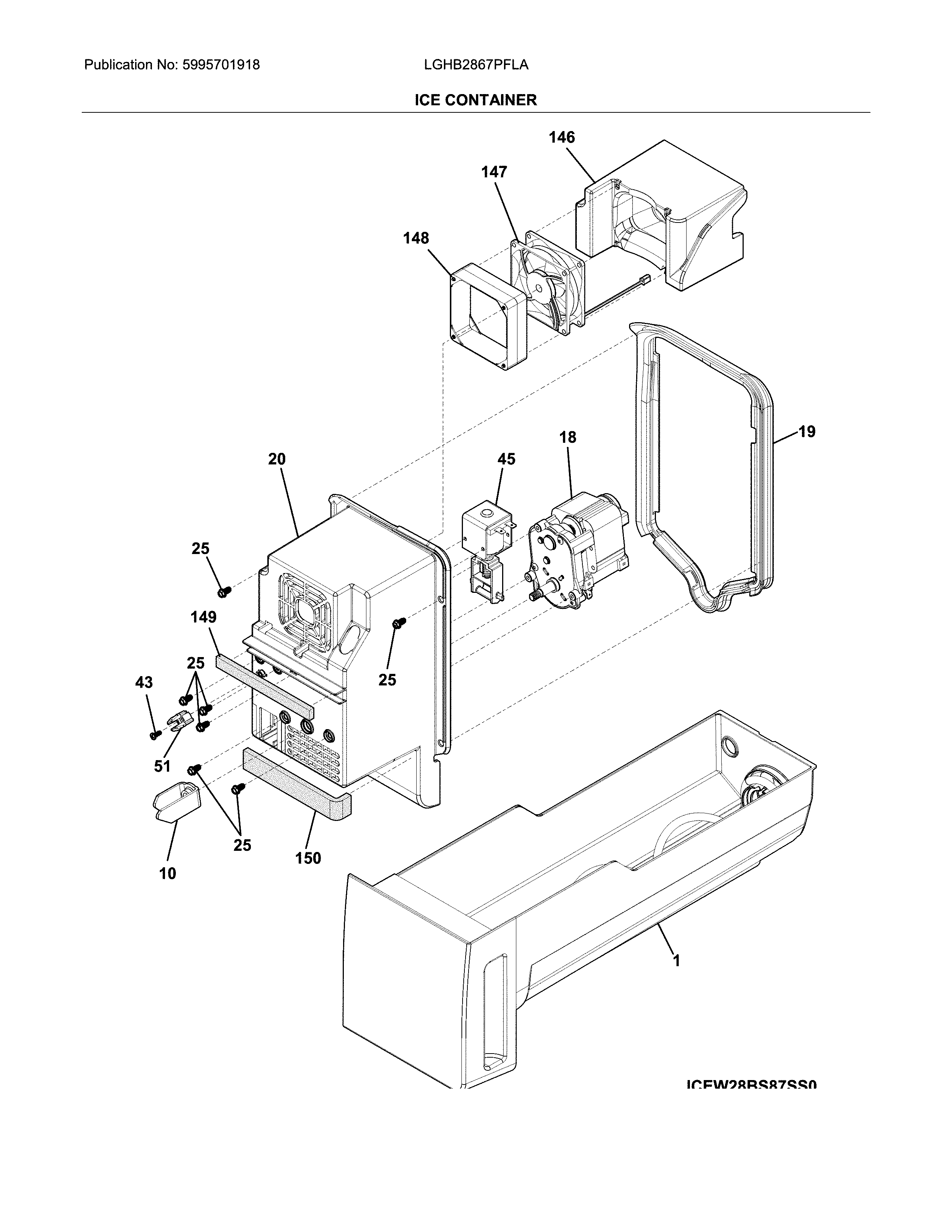 Frigidaire LGHB2867PFLA ice container diagram