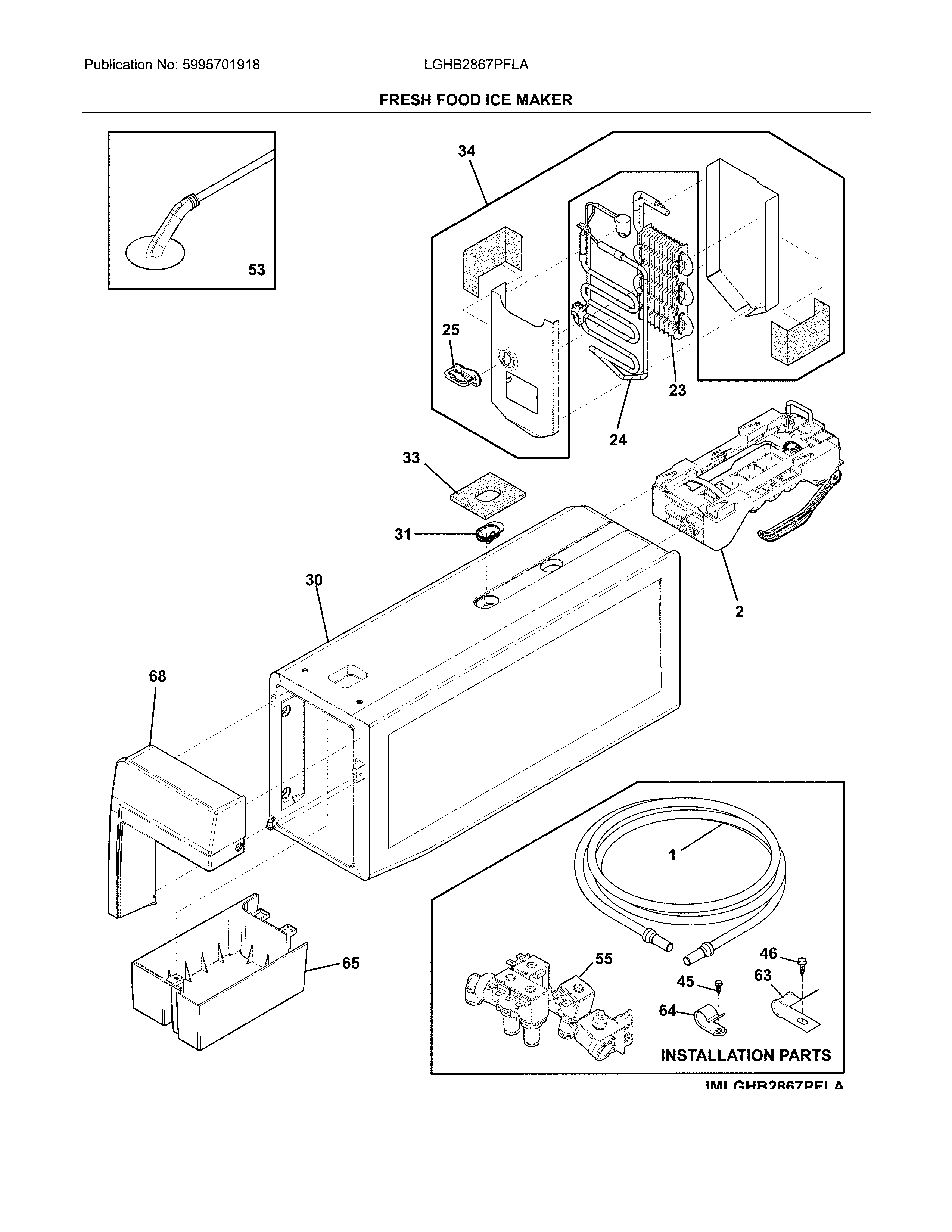 Frigidaire LGHB2867PFLA fresh food ice maker diagram