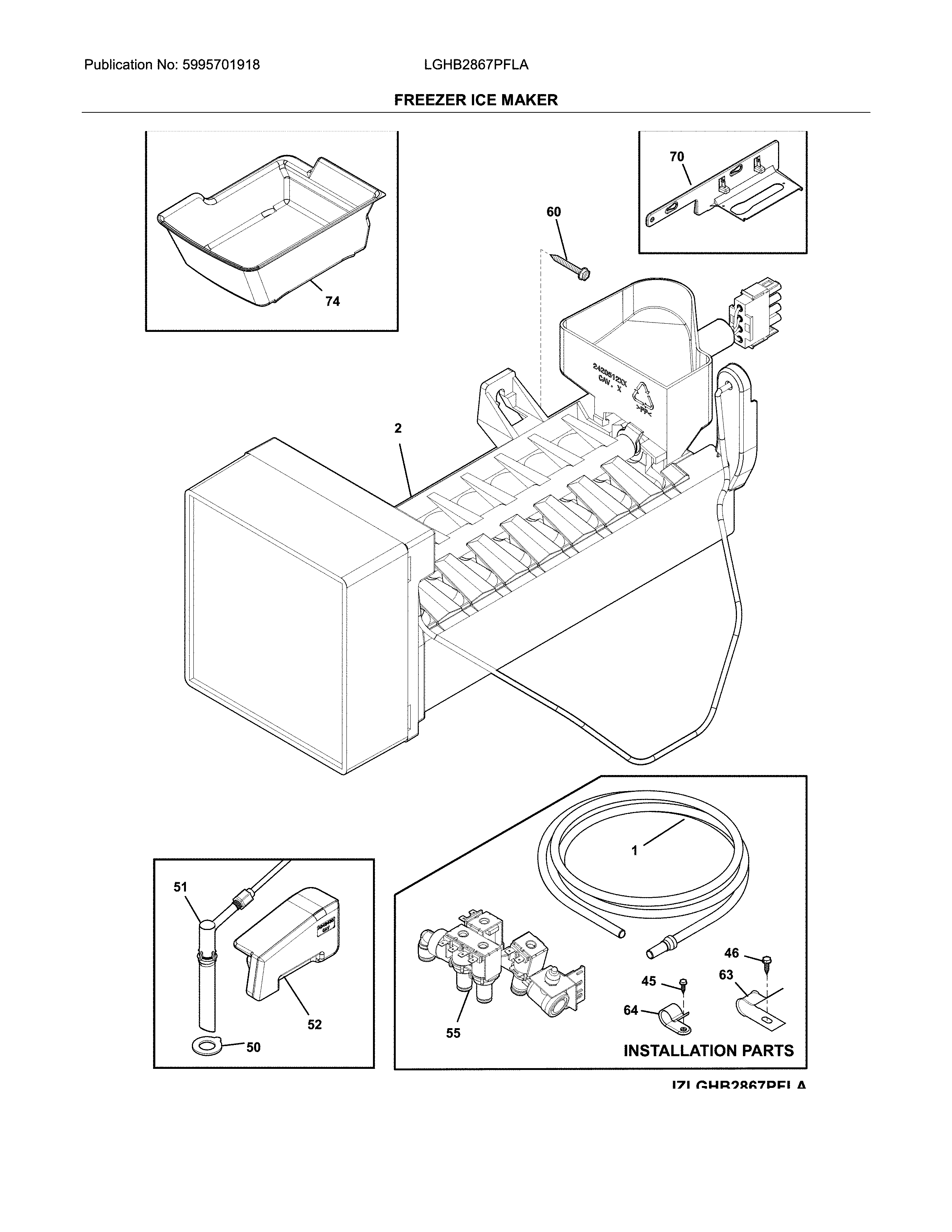 Frigidaire LGHB2867PFLA freezer ice maker diagram