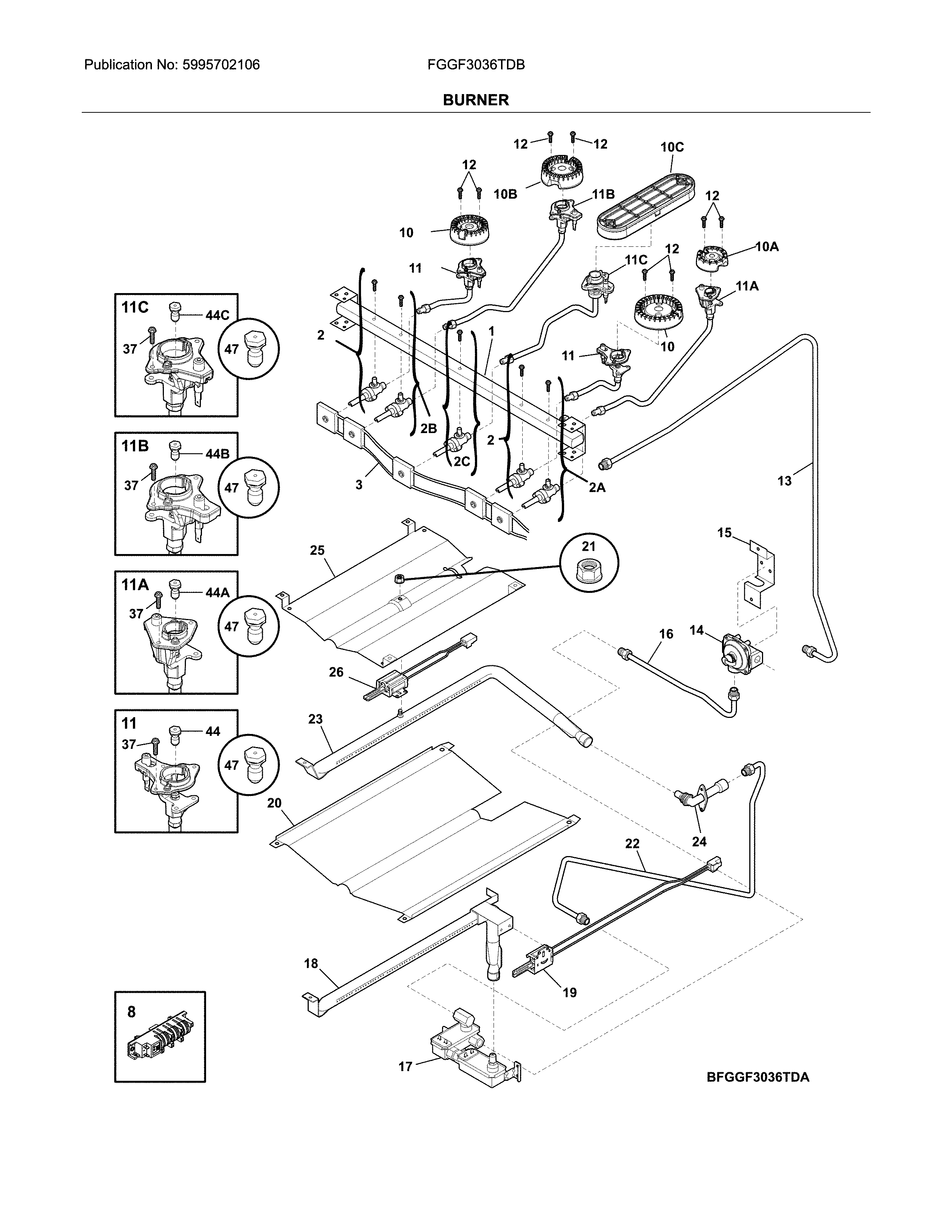 Frigidaire FGGF3036TDB burner diagram