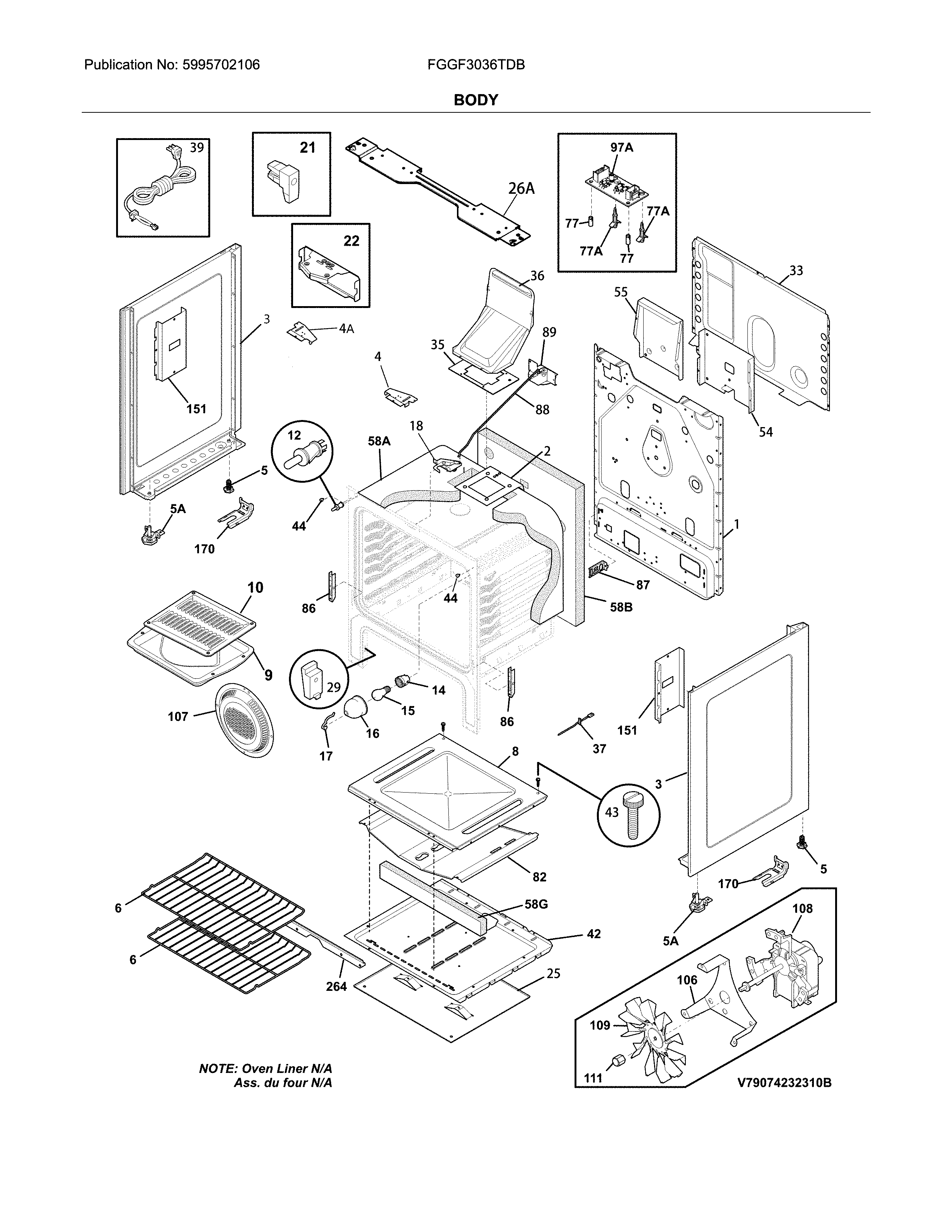 Frigidaire FGGF3036TDB body diagram