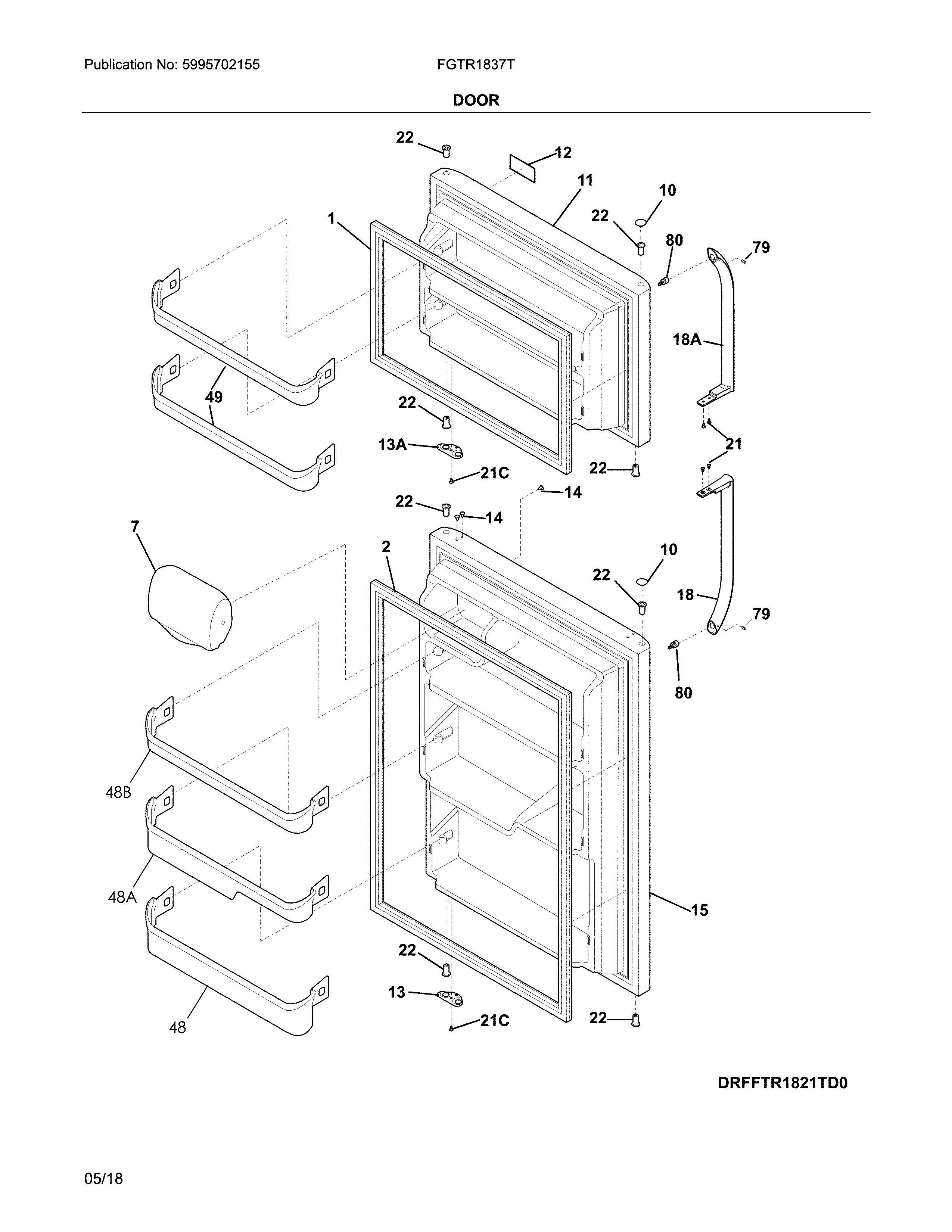 Frigidaire FGTR1837TF1 doors diagram