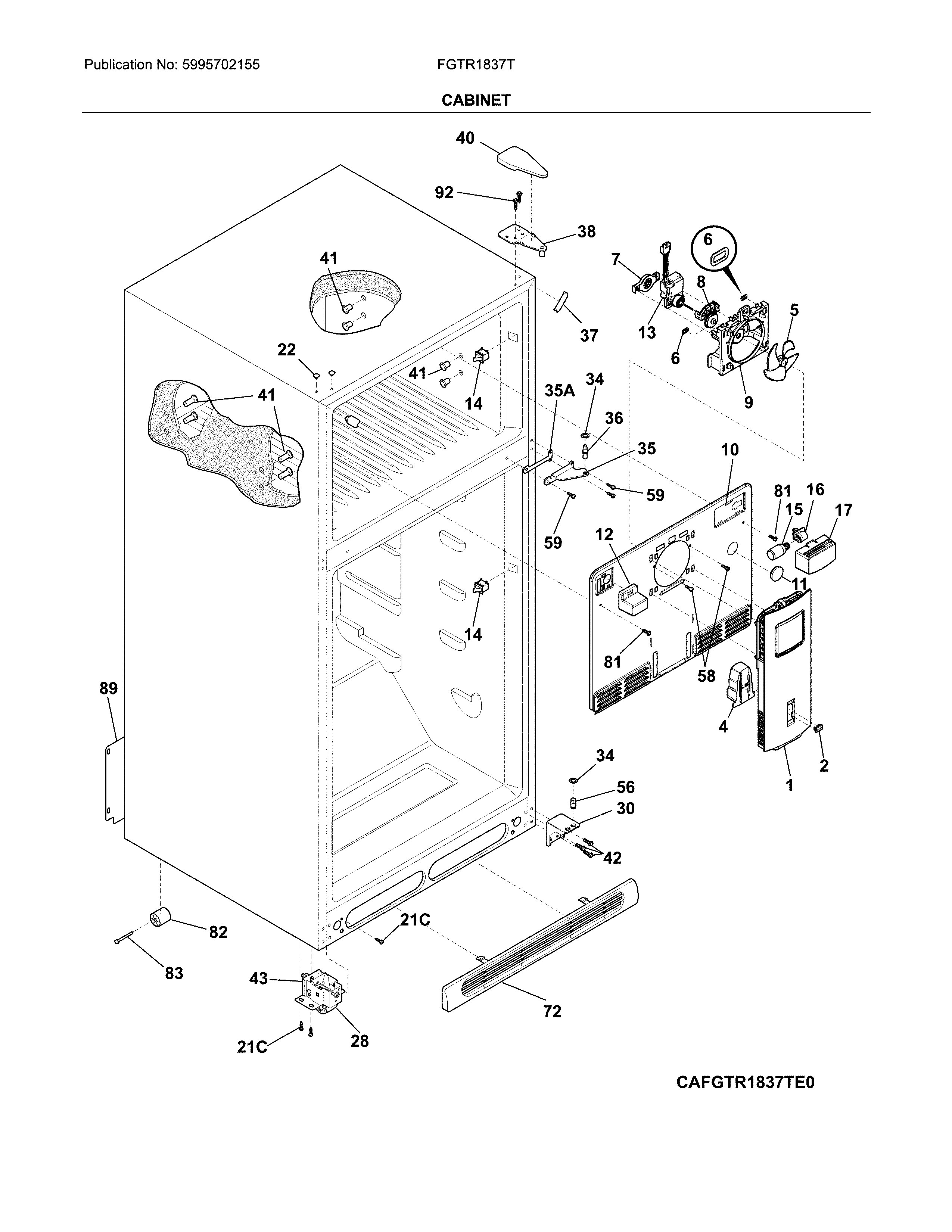 Frigidaire FGTR1837TF1 cabinet diagram