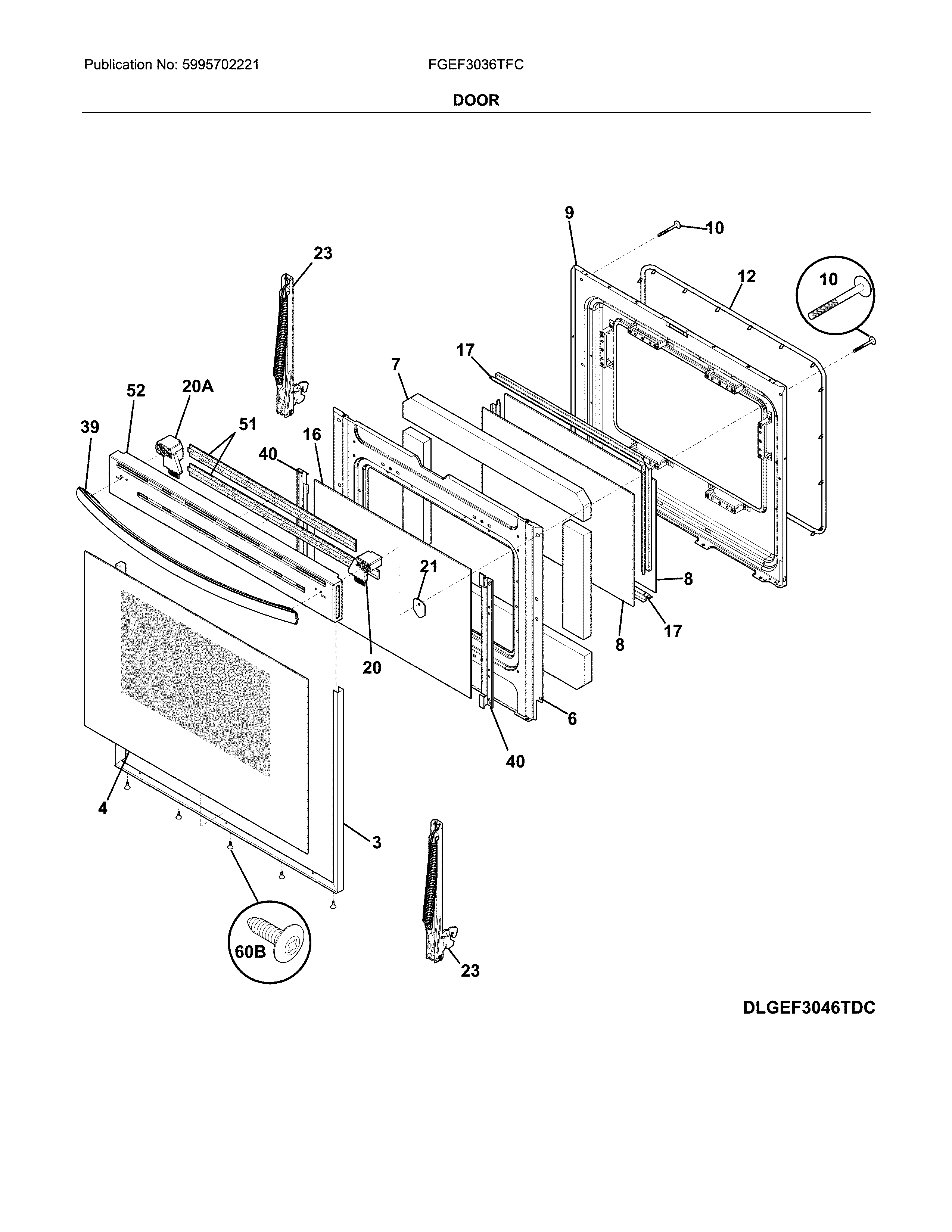 Frigidaire FGEF3036TFC door diagram