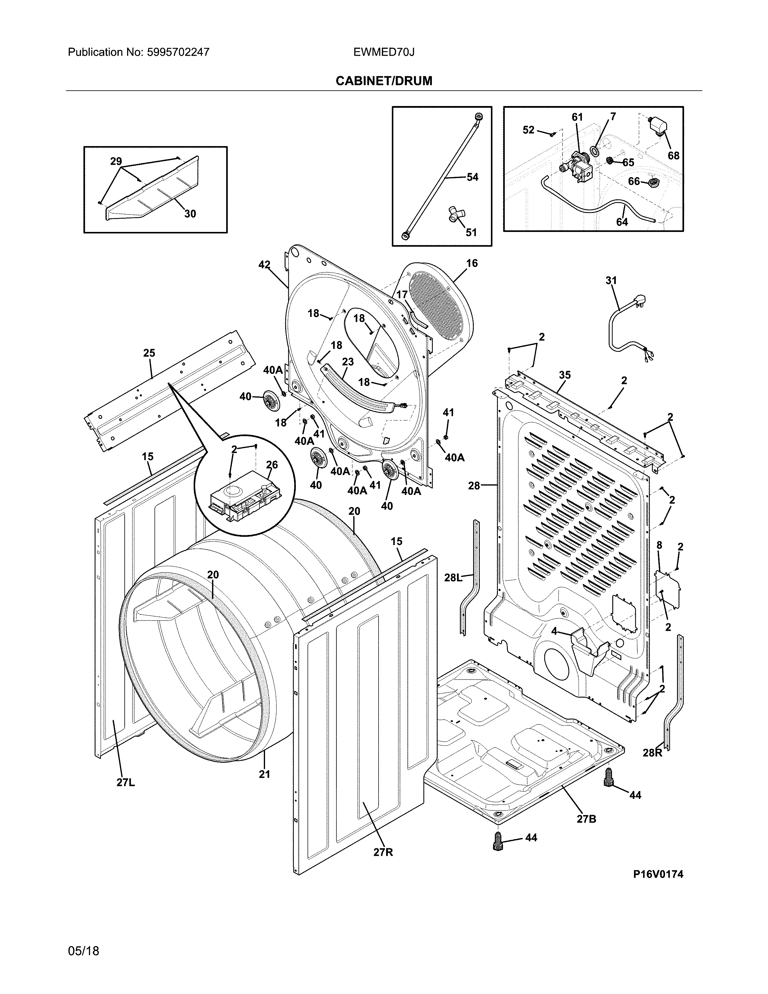 Electrolux EWMED70JIW4 cabinet/drum diagram