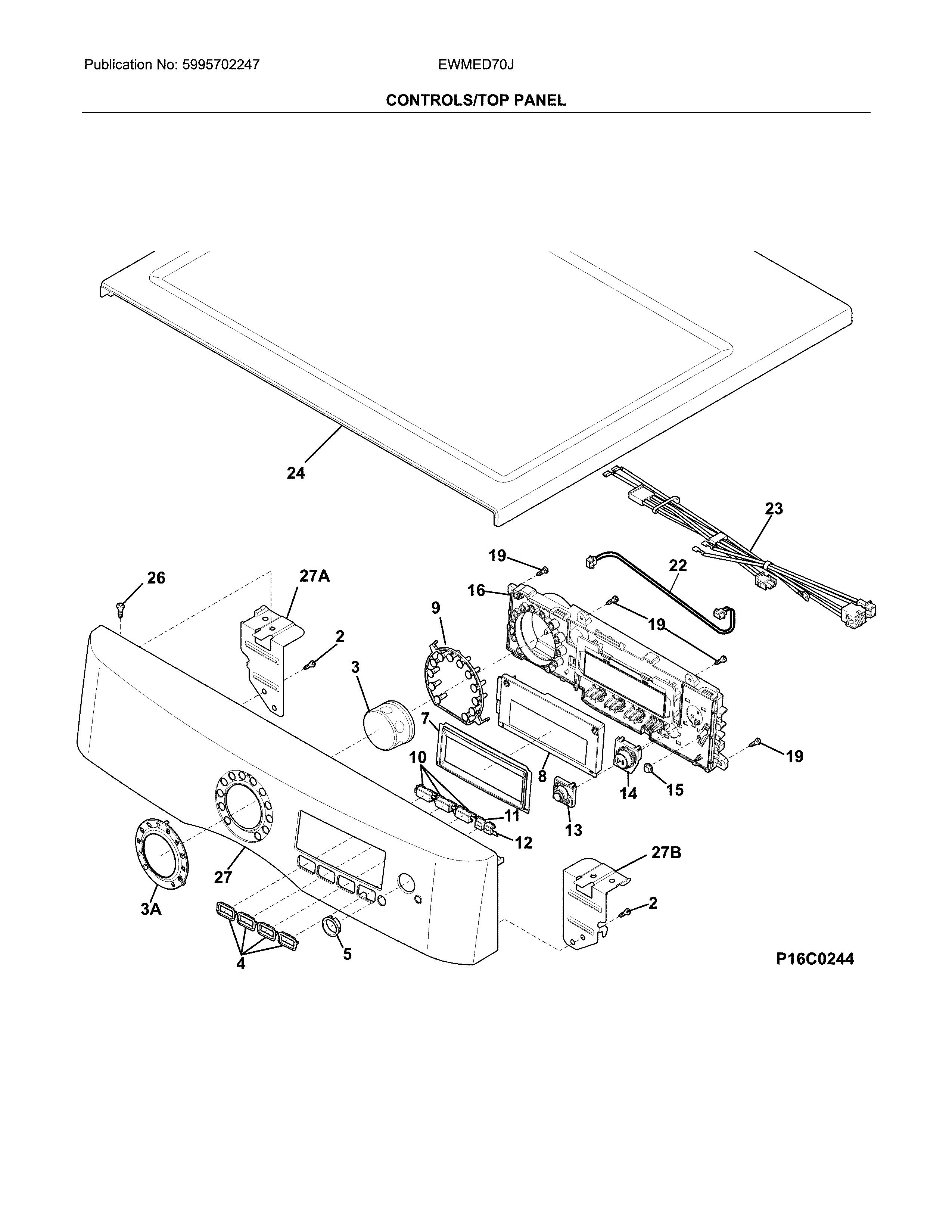 Electrolux EWMED70JIW4 controls/top panel diagram