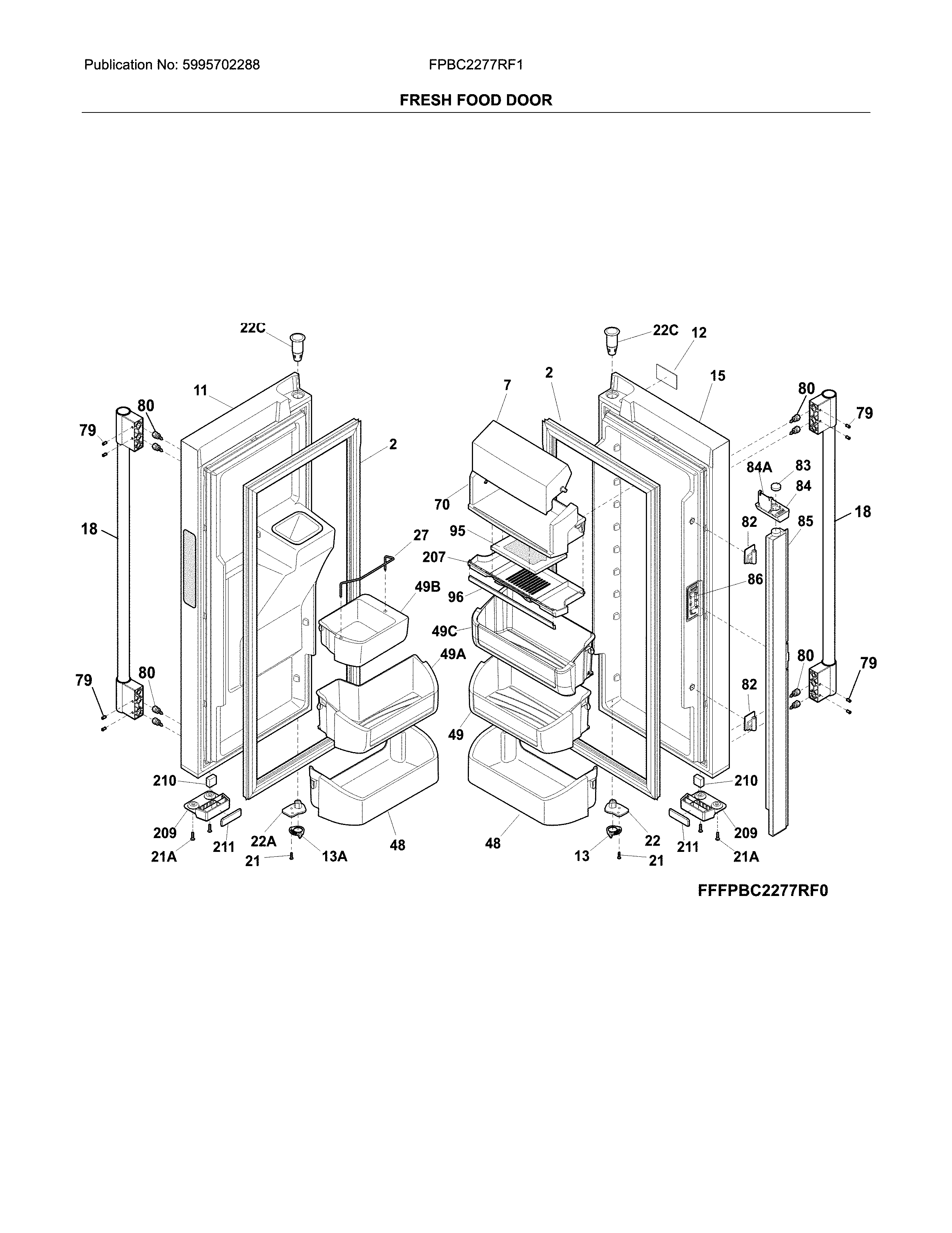 Frigidaire FPBC2277RF1 fresh food door diagram