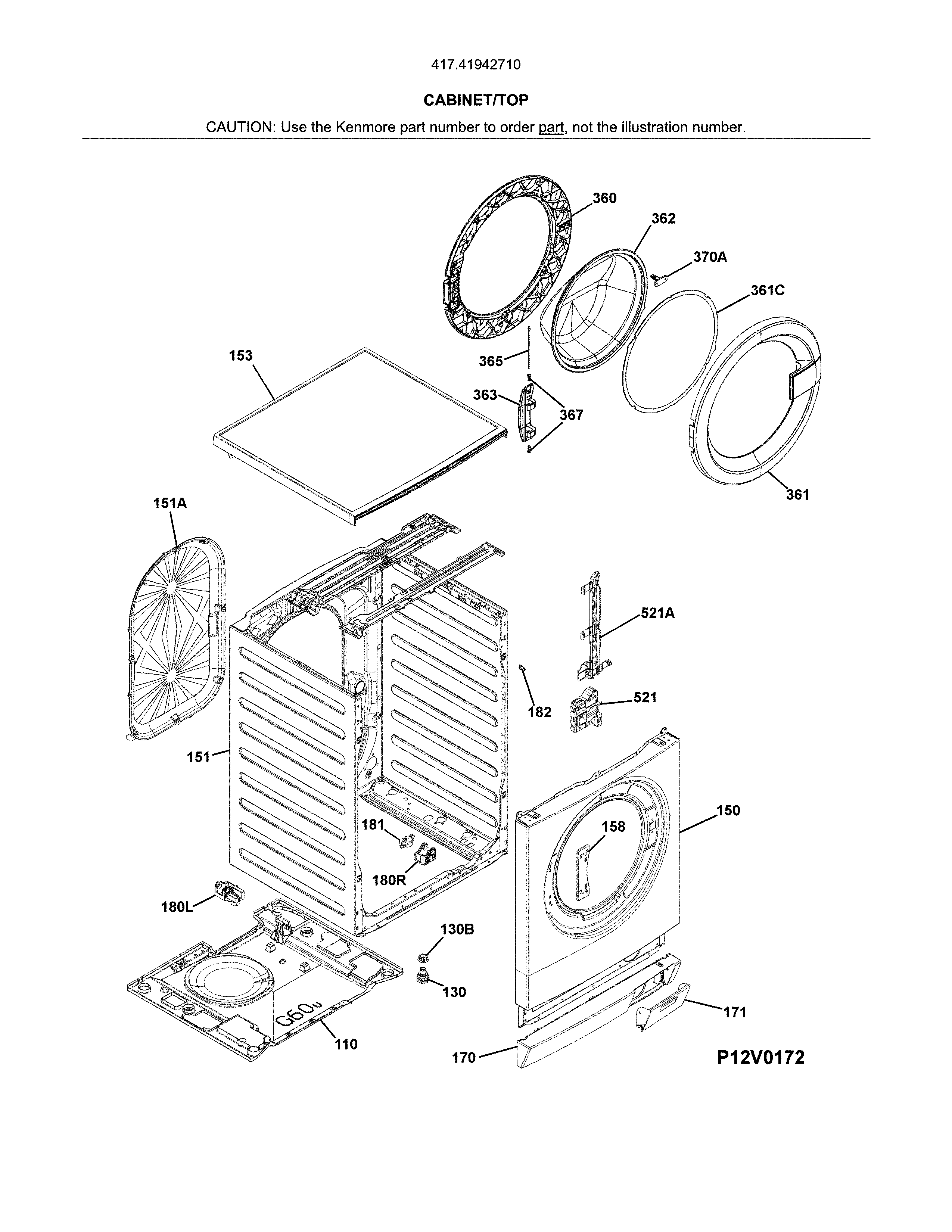 Kenmore 41741942710 cabinet/top diagram