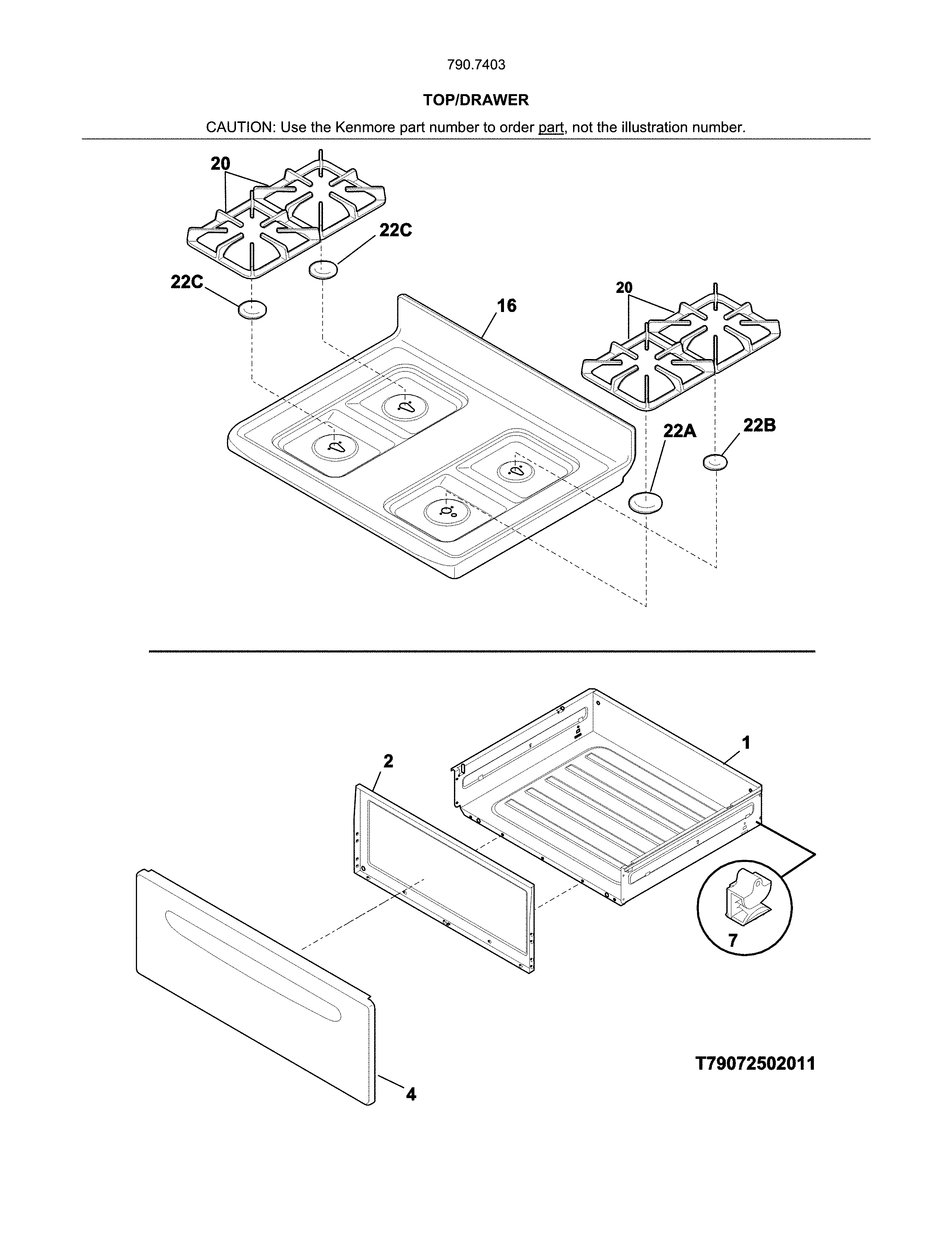 Kenmore 79074039313 top/drawer diagram