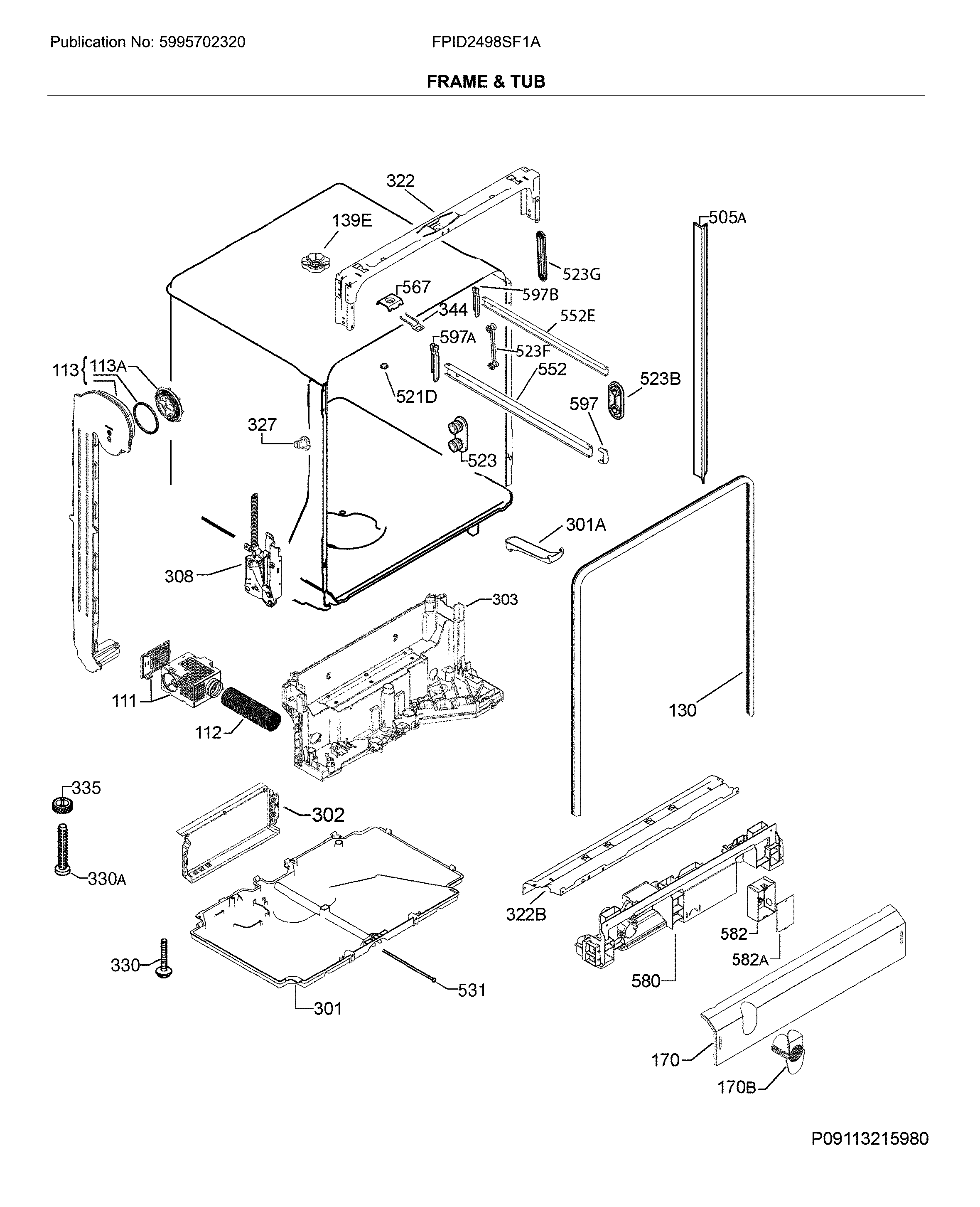 Frigidaire FPID2498SF1A frame & tub diagram