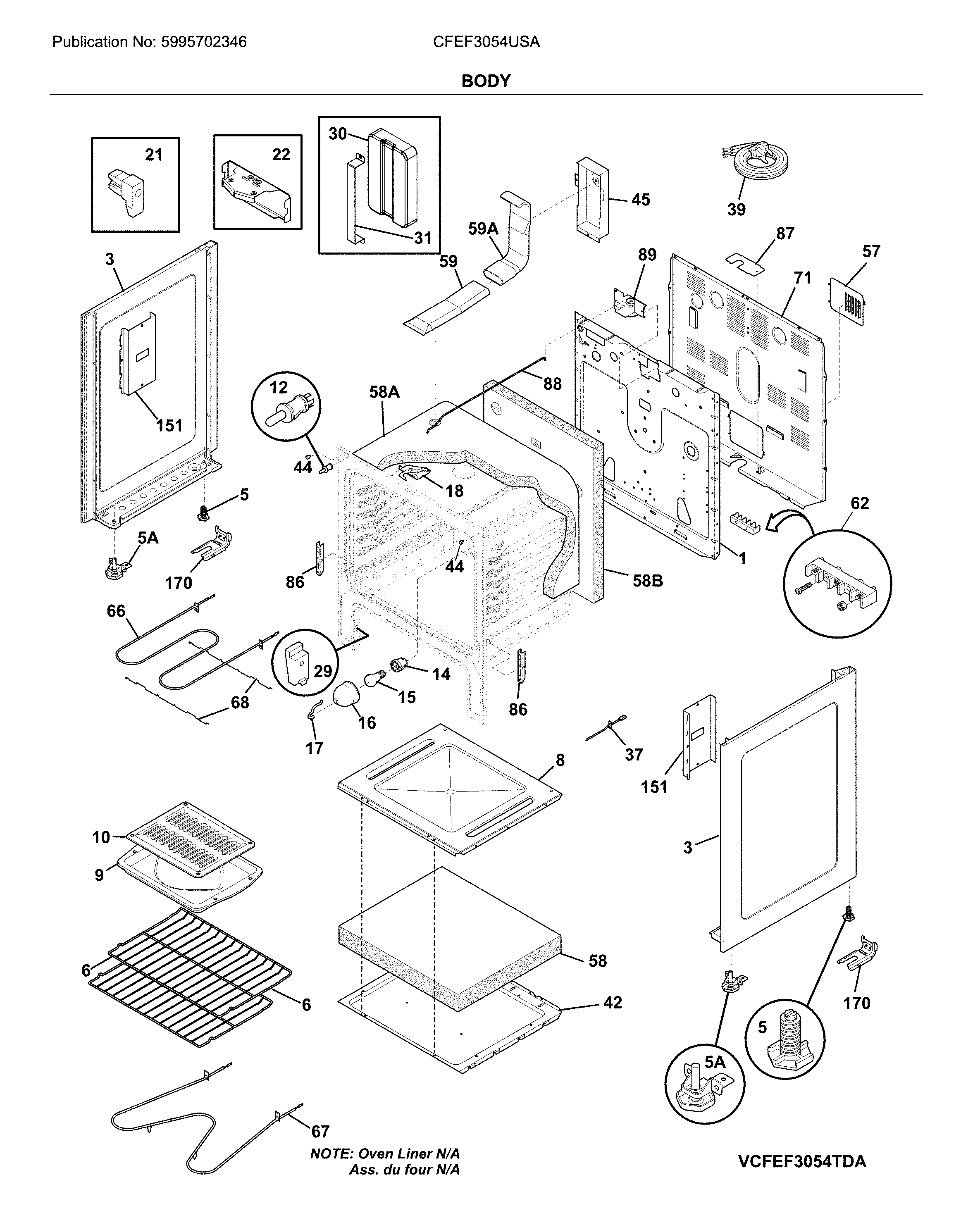 Frigidaire CFEF3054USA body diagram