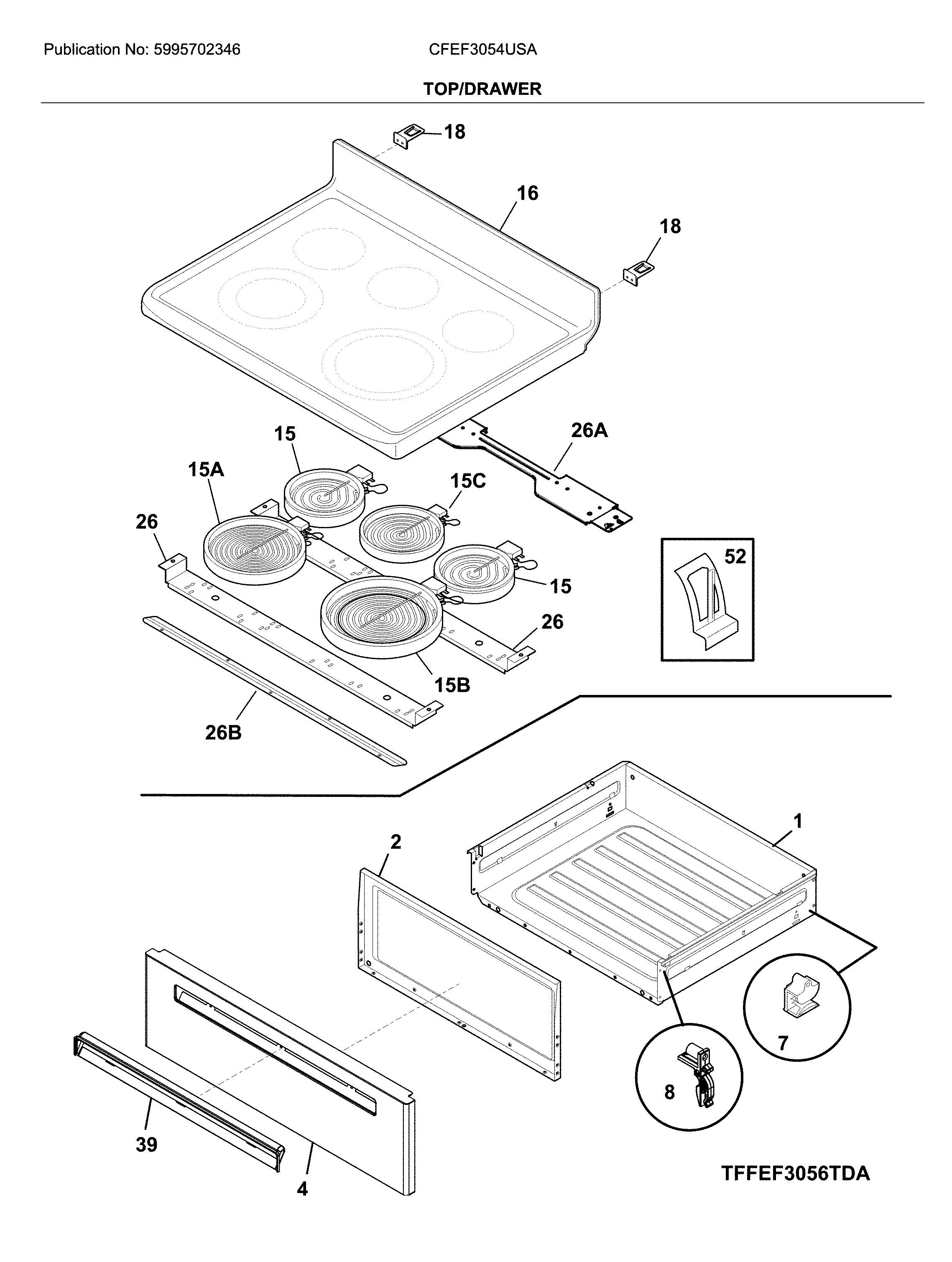 Frigidaire CFEF3054USA top/drawer diagram
