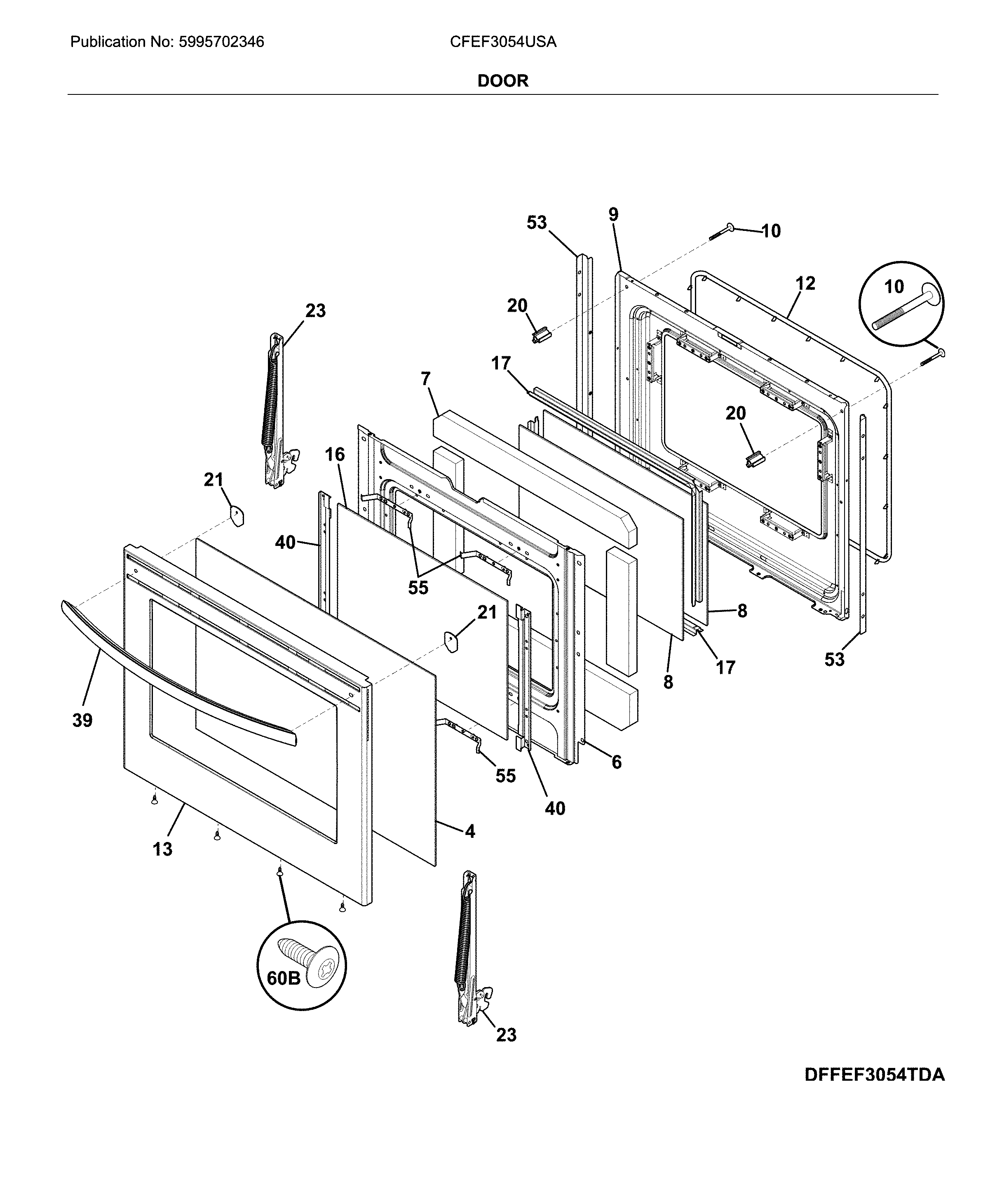 Frigidaire CFEF3054USA door diagram