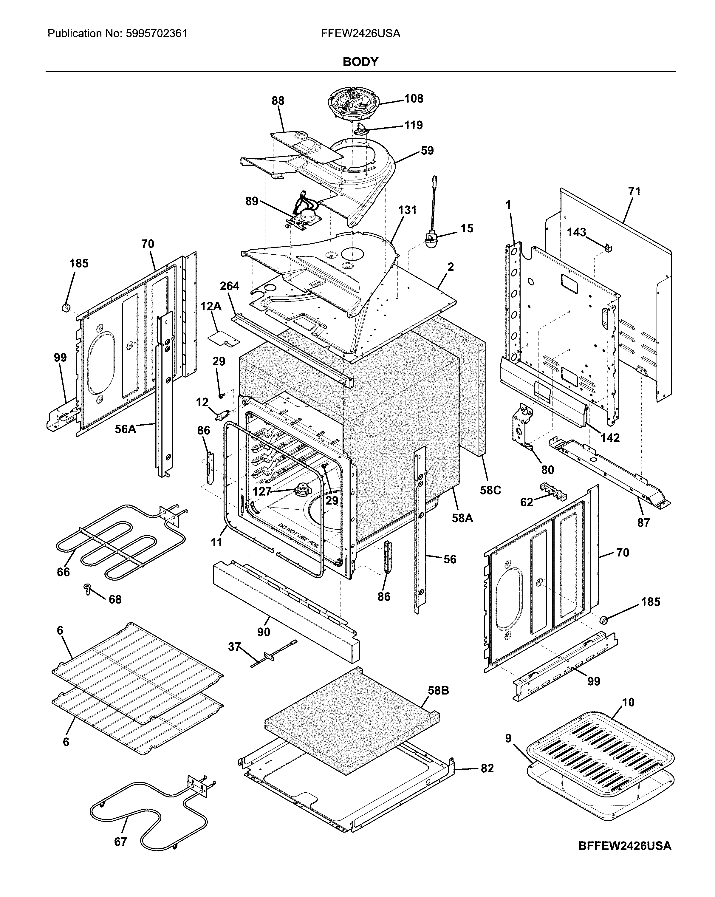 Frigidaire FFEW2426USA body diagram