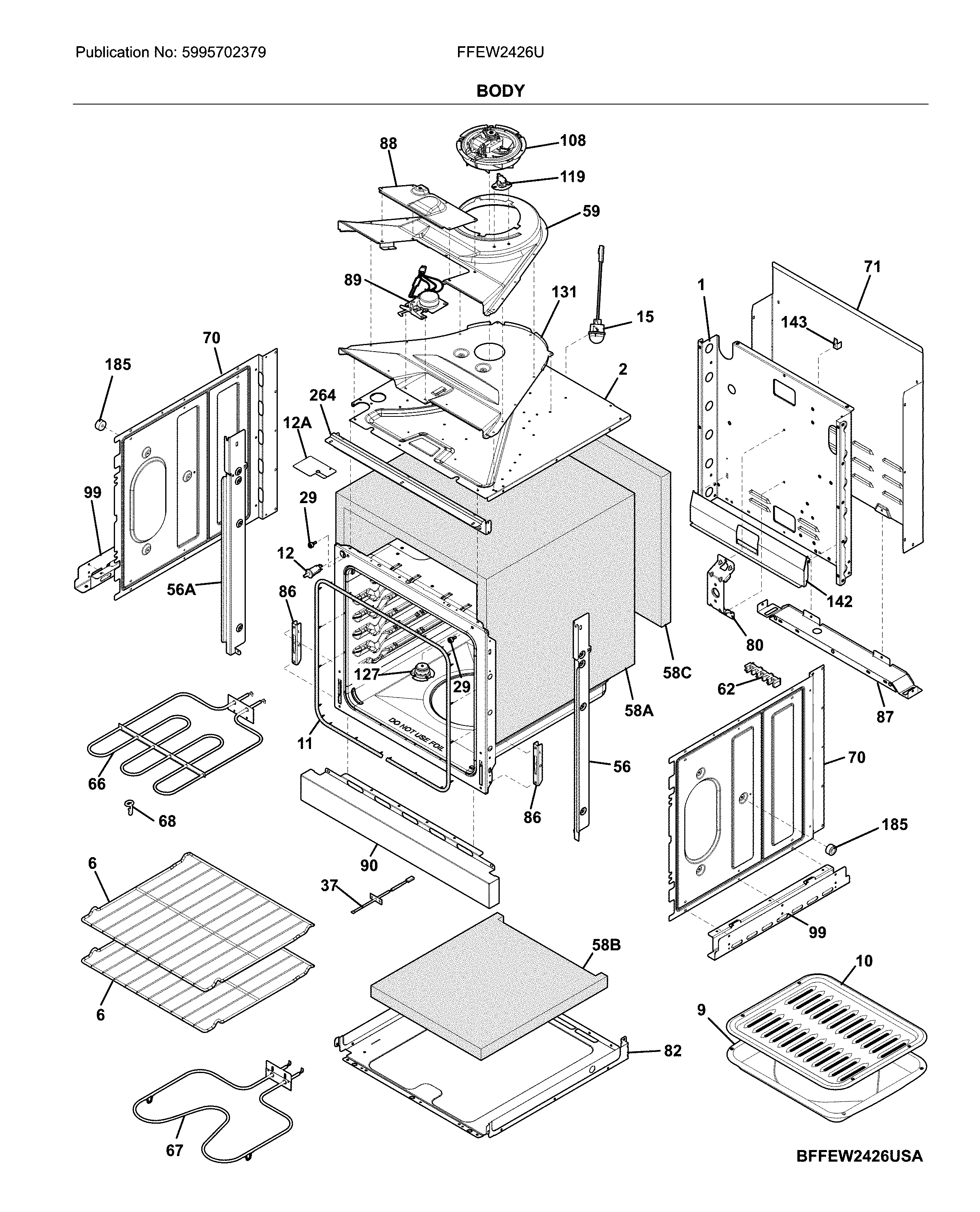 Frigidaire FFEW2426UWA body diagram