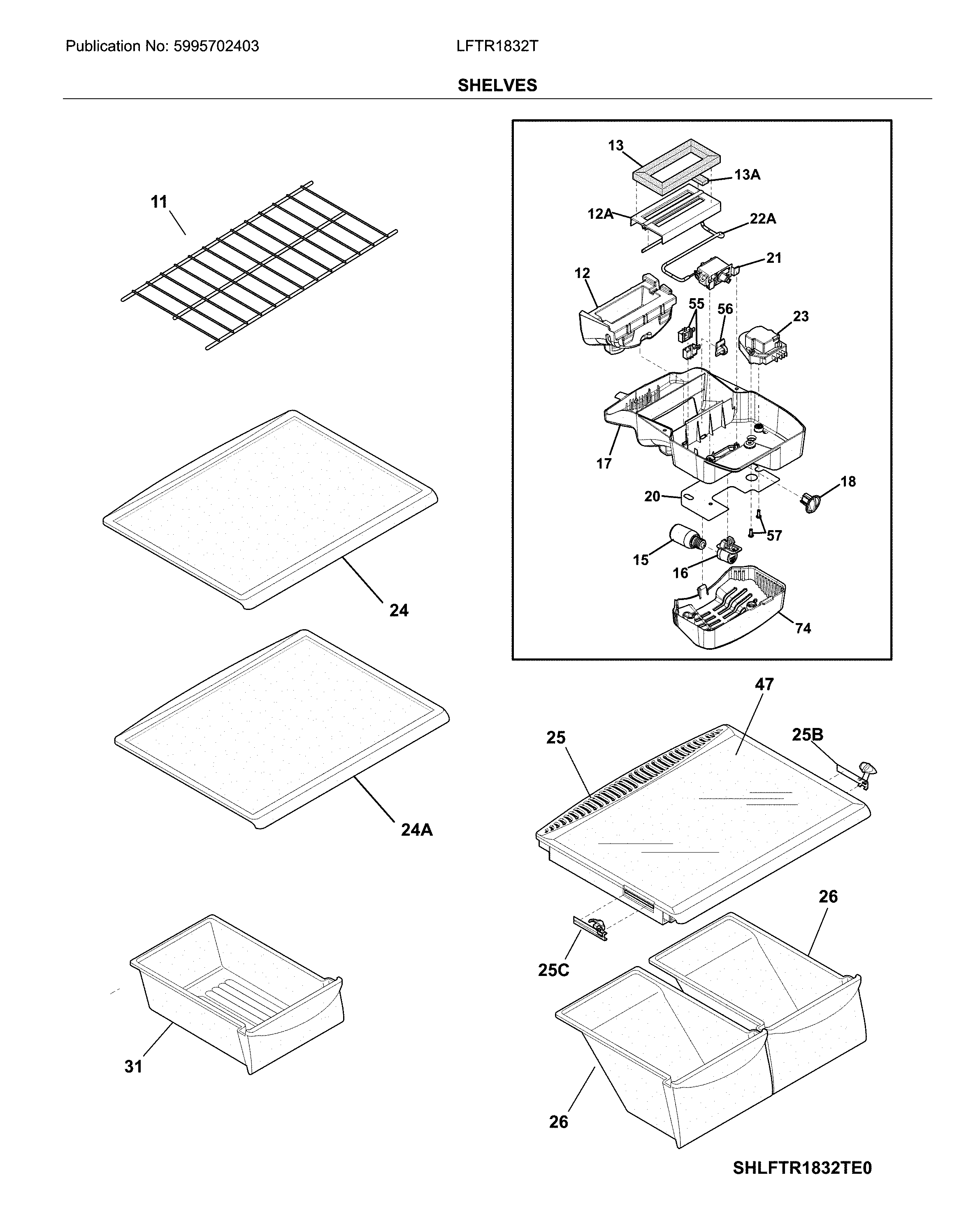 Frigidaire LFTR1832TF1 shelves diagram