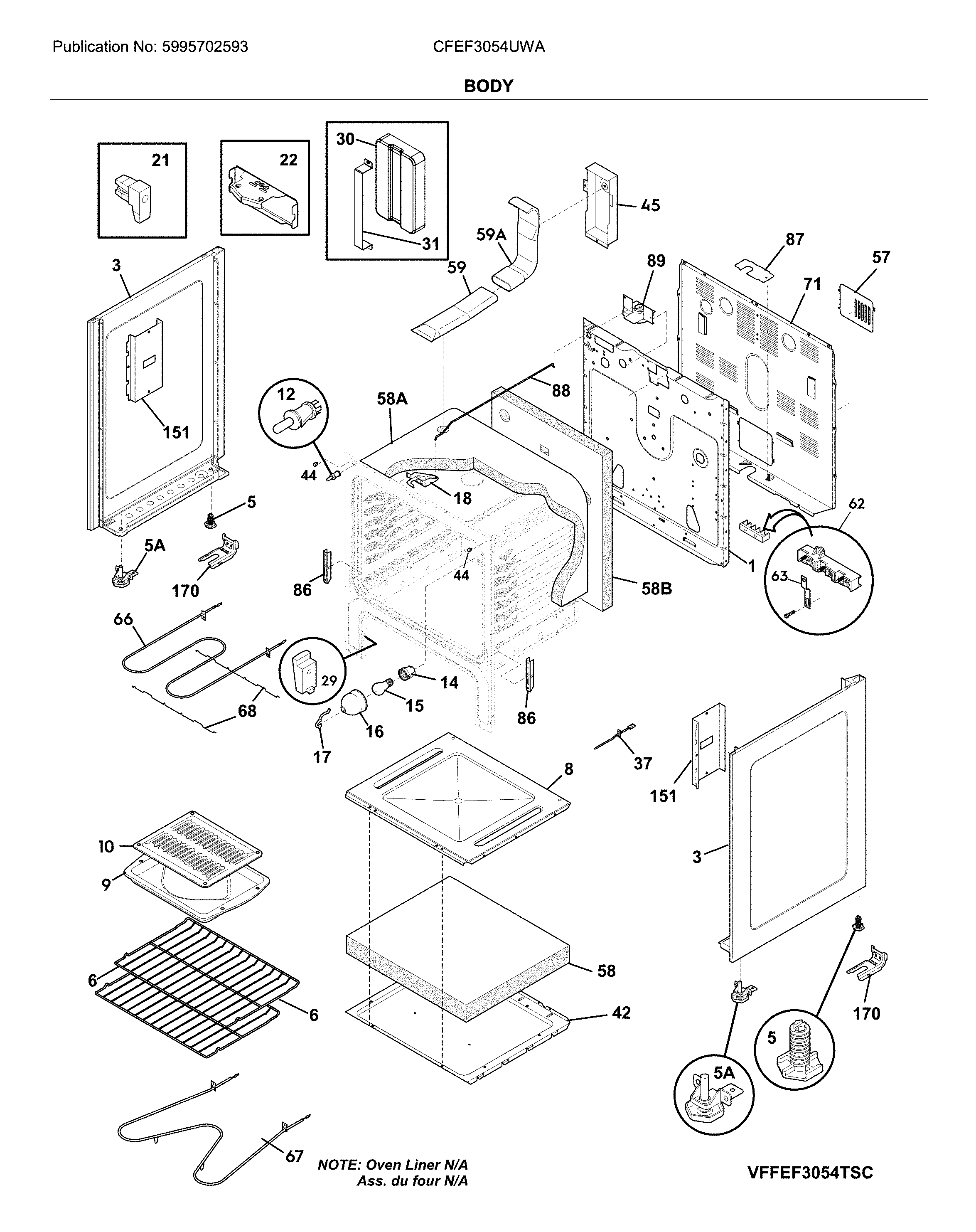 Frigidaire CFEF3054UWA body diagram