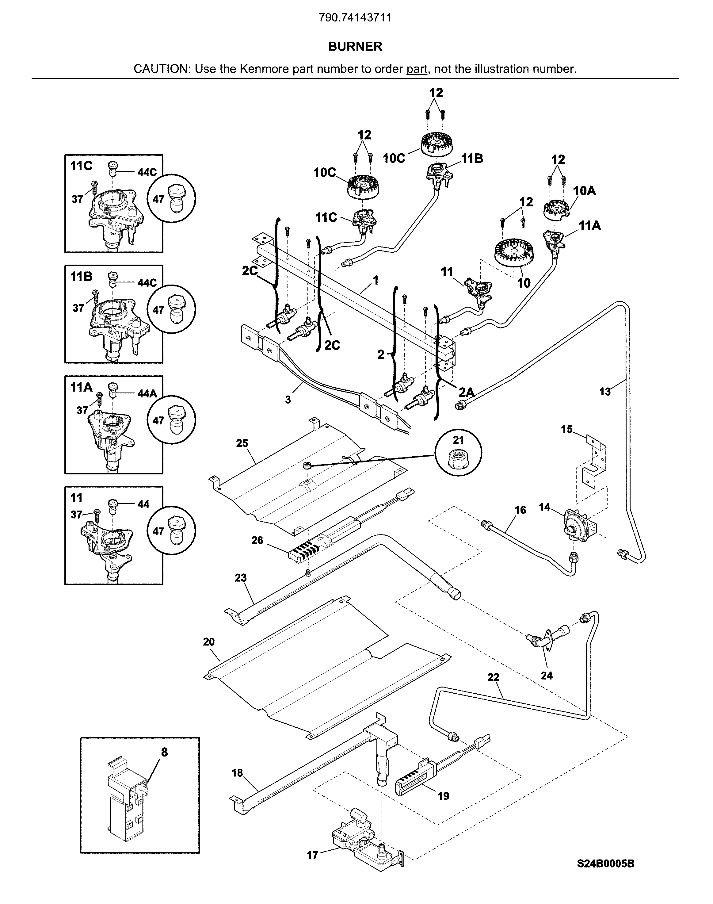 Kenmore 79074143711 burner diagram