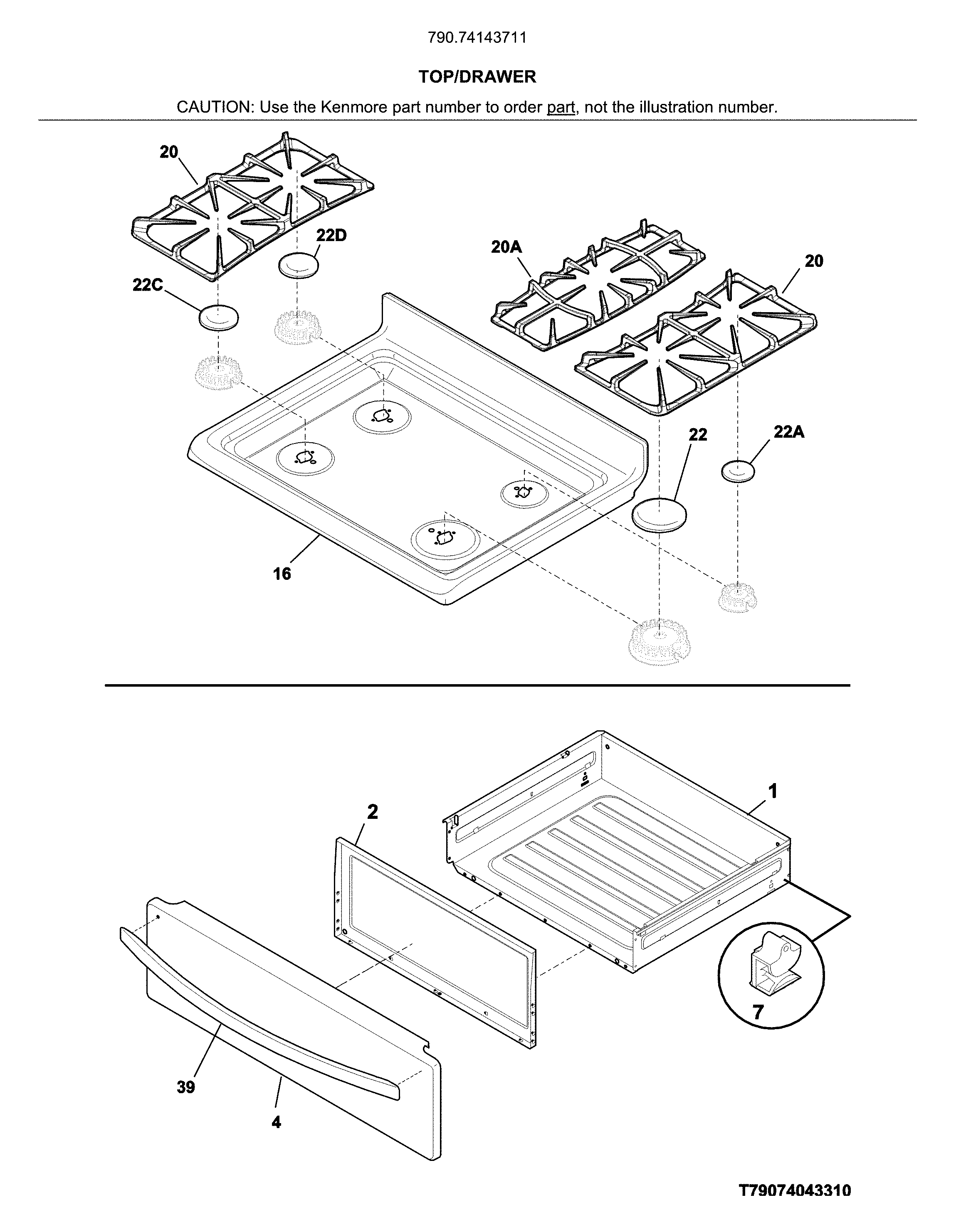 Kenmore 79074143711 top/drawer diagram