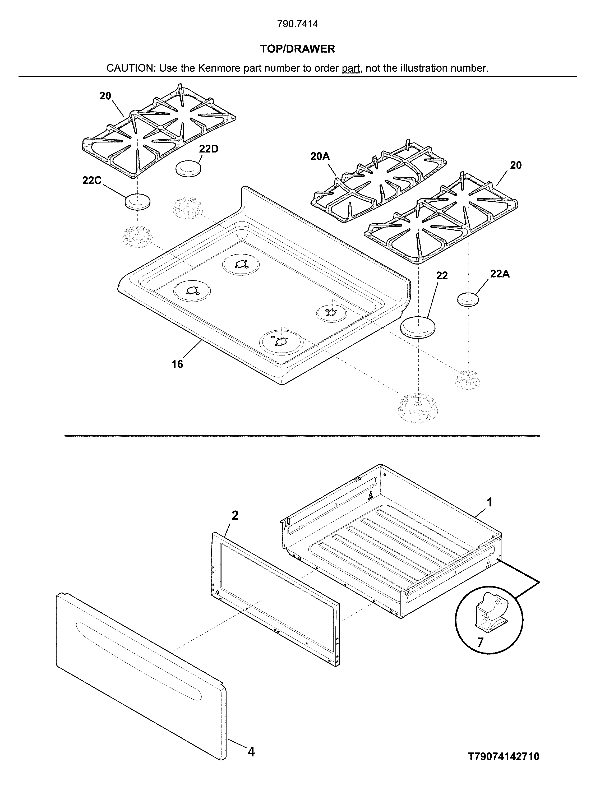 Kenmore 79074142711 top/drawer diagram