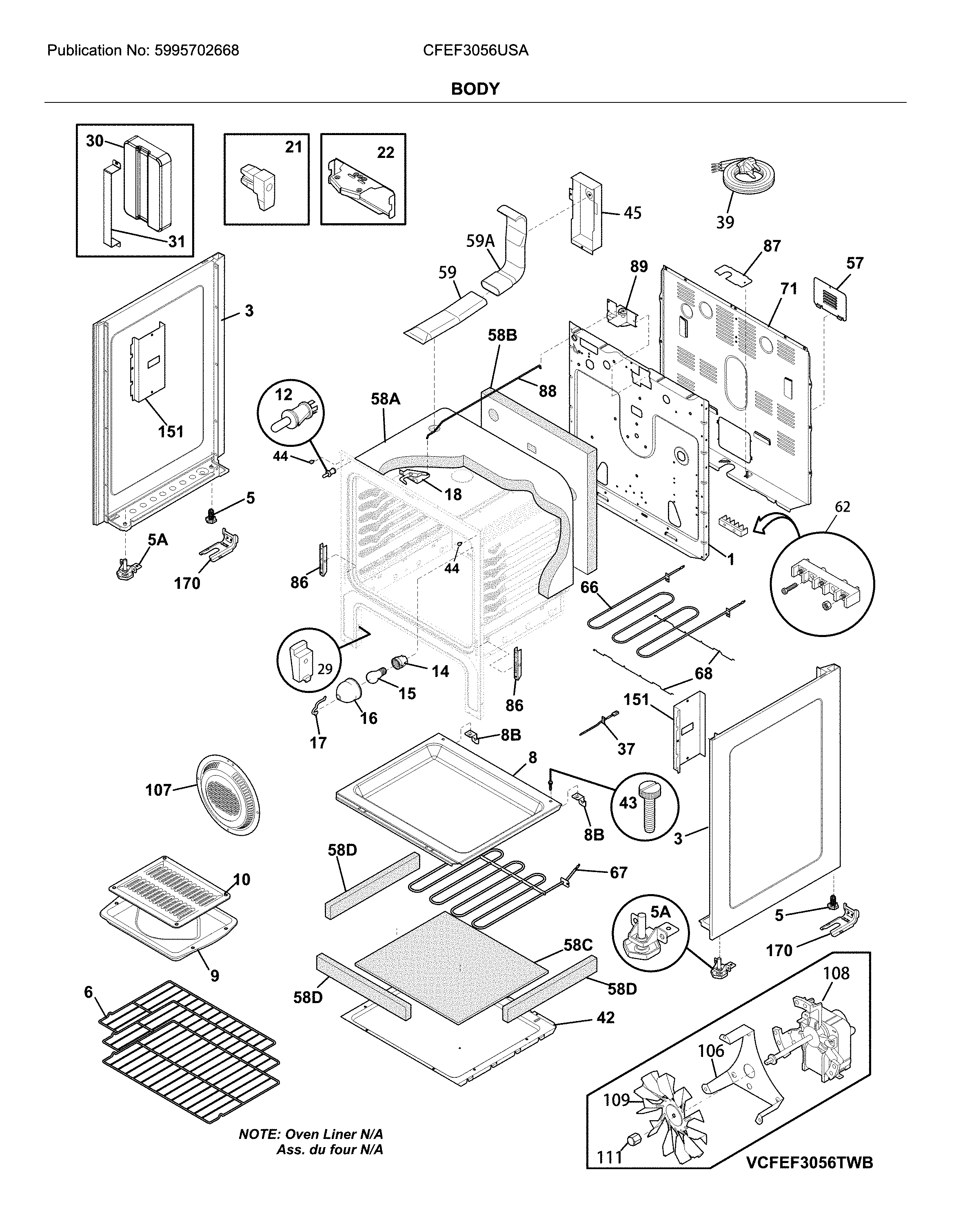 Frigidaire CFEF3056USA body diagram