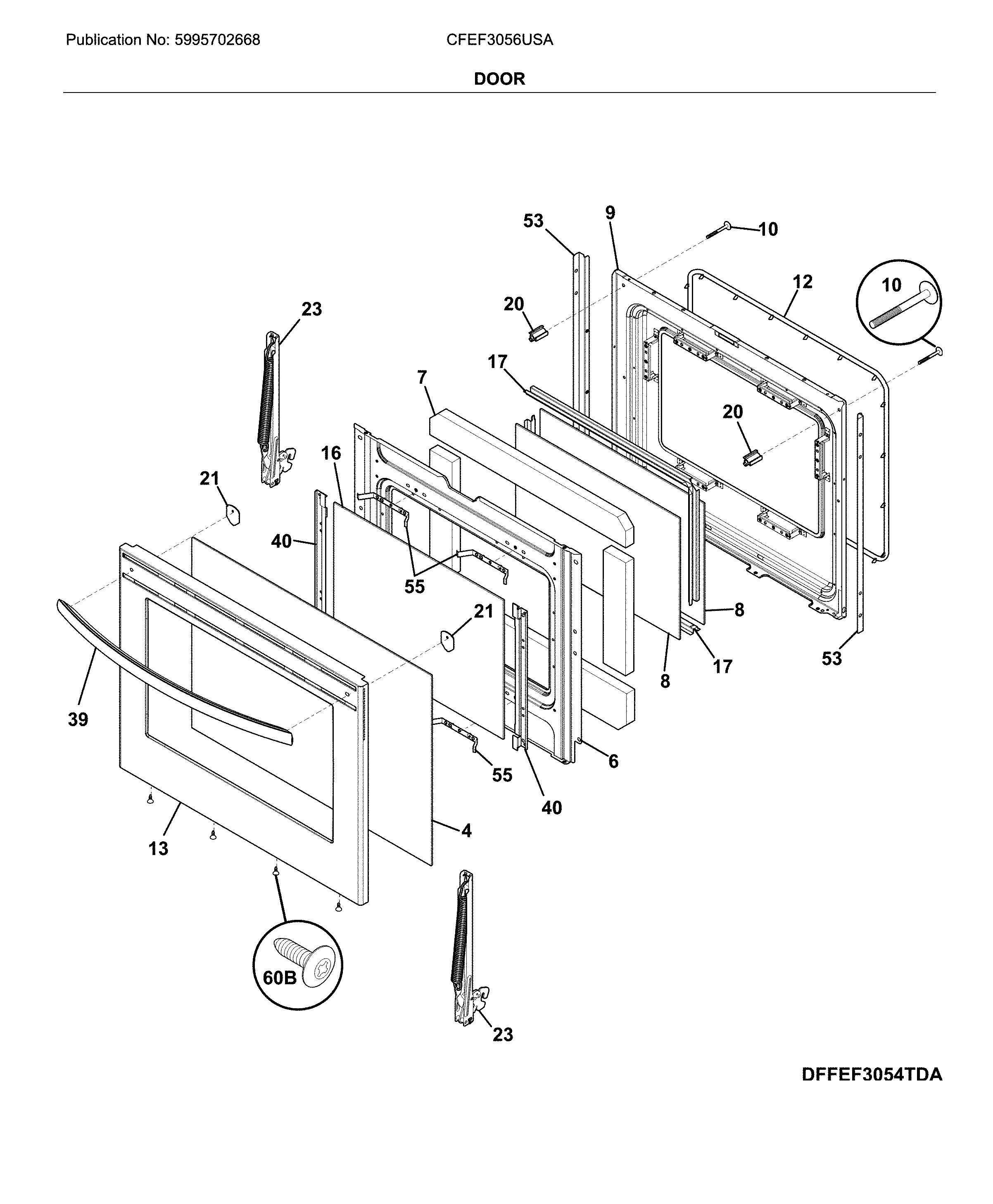 Frigidaire CFEF3056USA door diagram