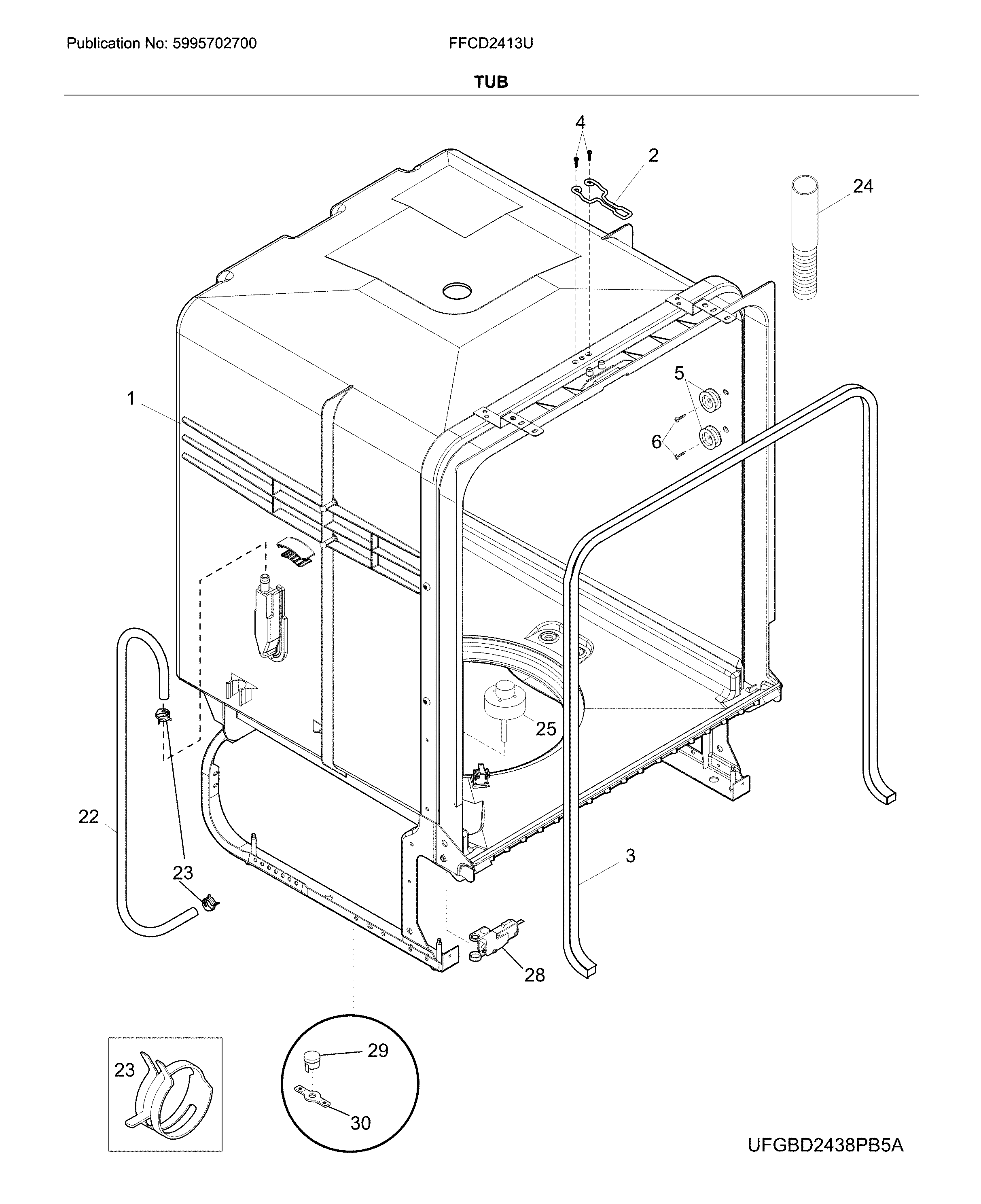 Frigidaire FFCD2413UW0A tub diagram