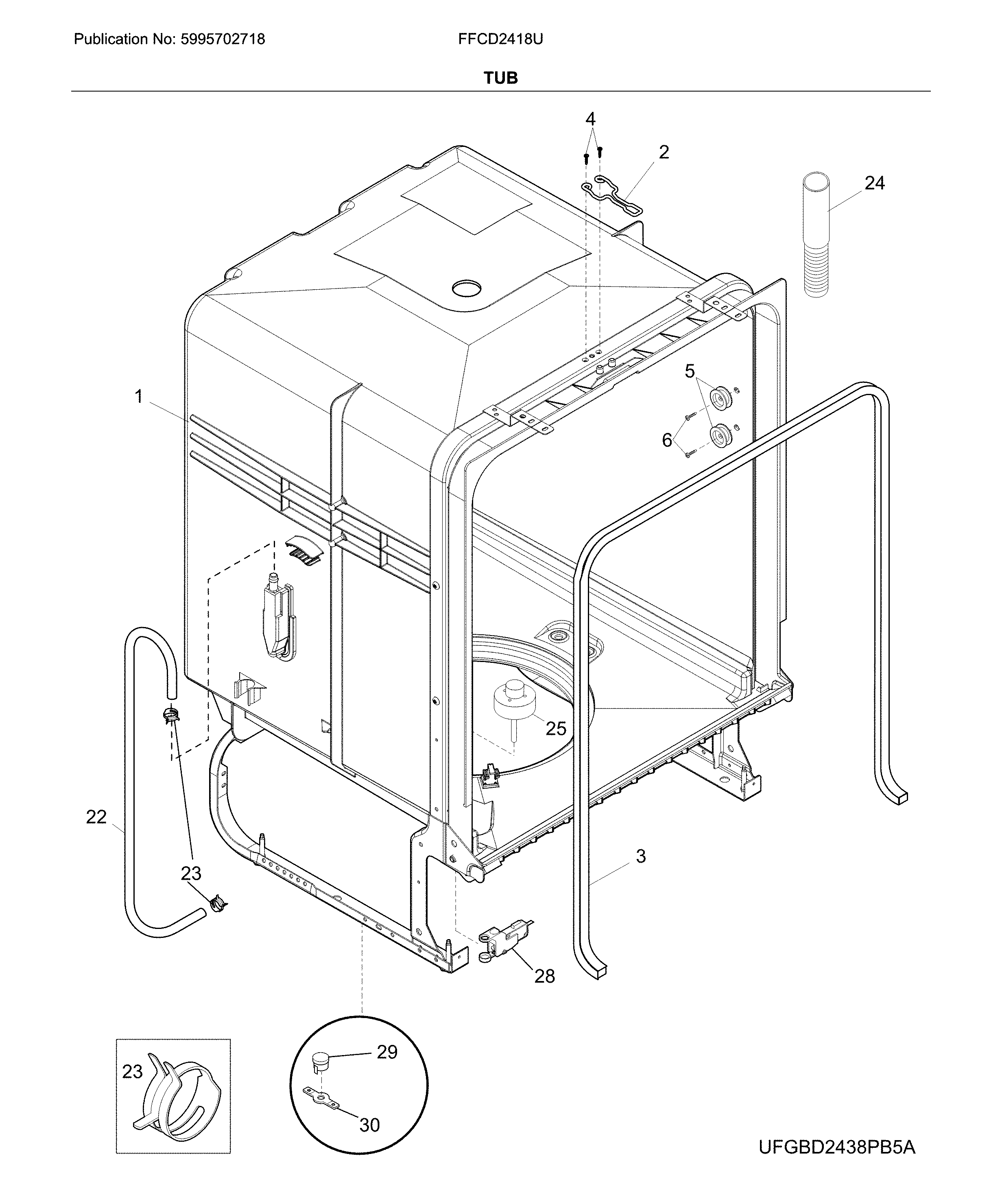 Frigidaire FFCD2418UW0A tub diagram