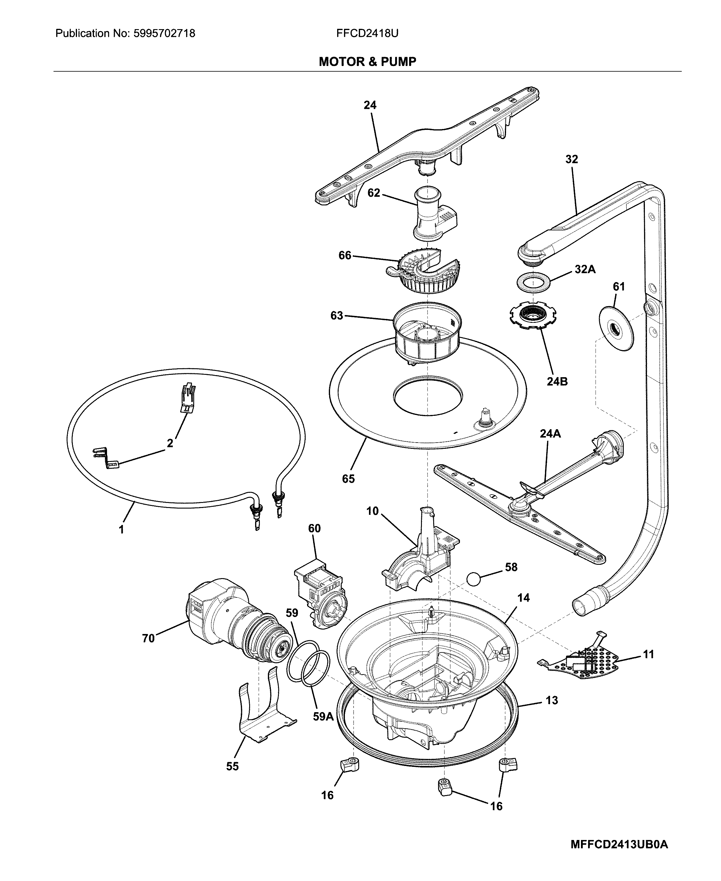 Frigidaire FFCD2418UW0A motor & pump diagram