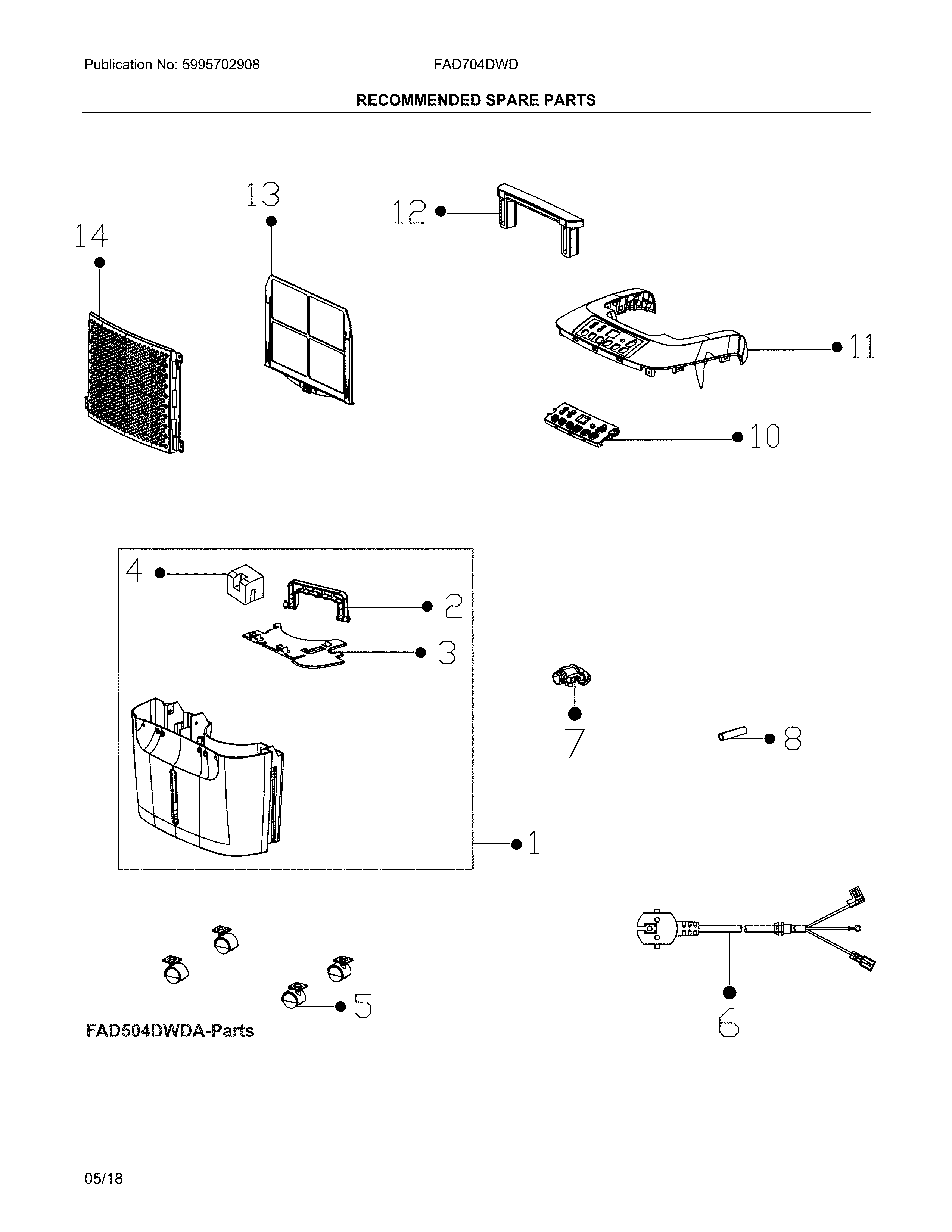 Frigidaire FAD704DWDE1 recommended spare parts diagram