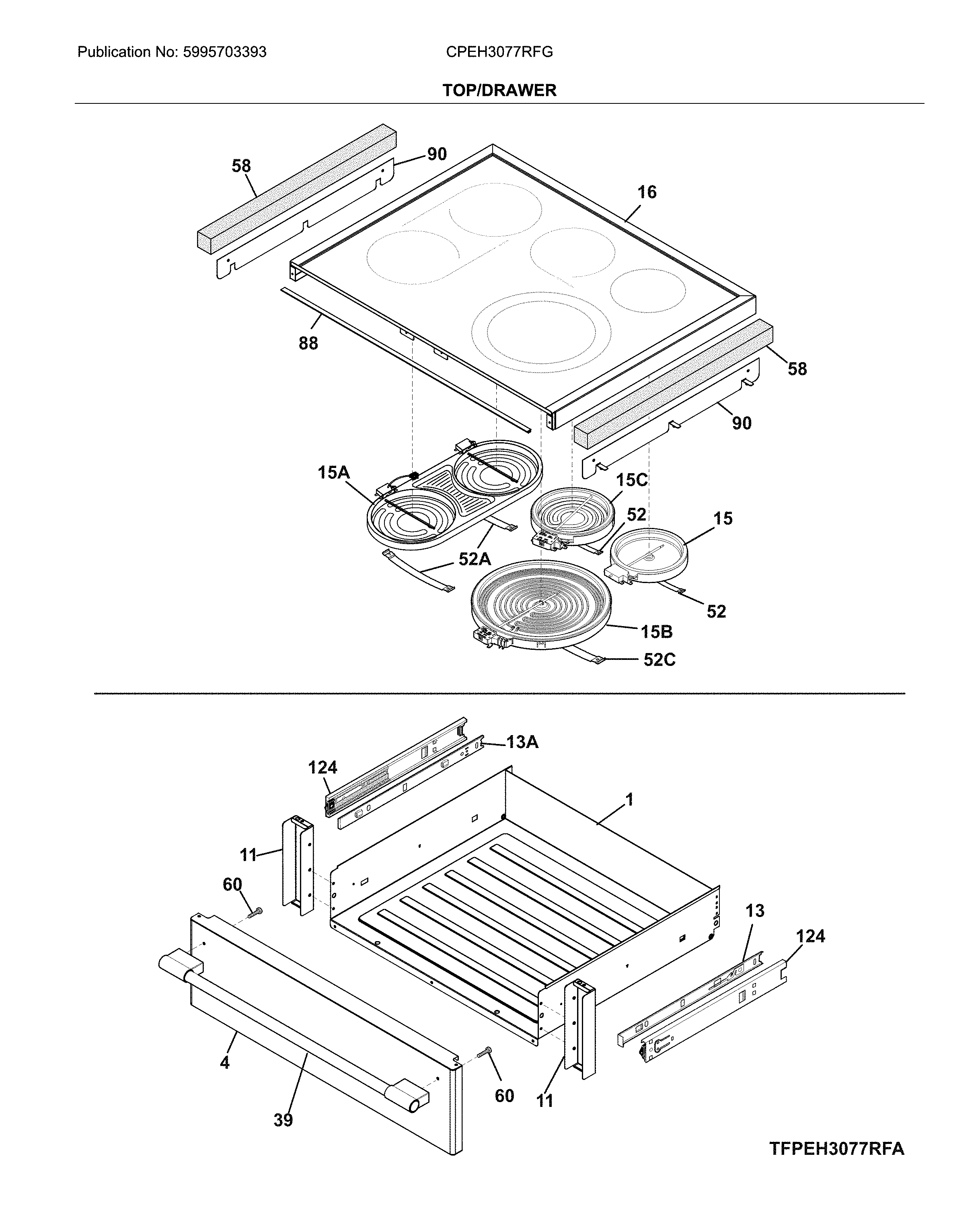 Frigidaire CPEH3077RFG top/drawer diagram
