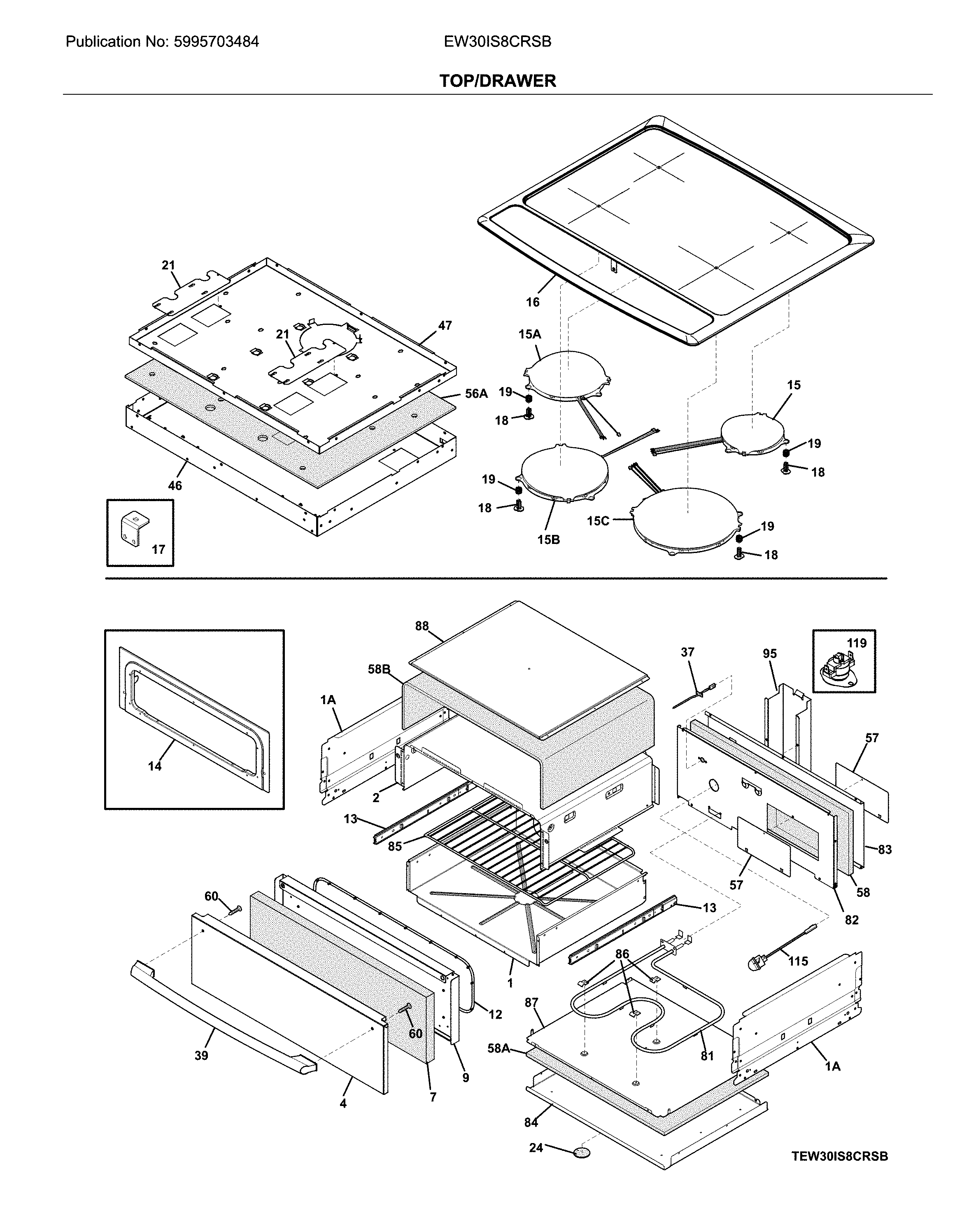 Electrolux EW30IS8CRSB top/drawer diagram