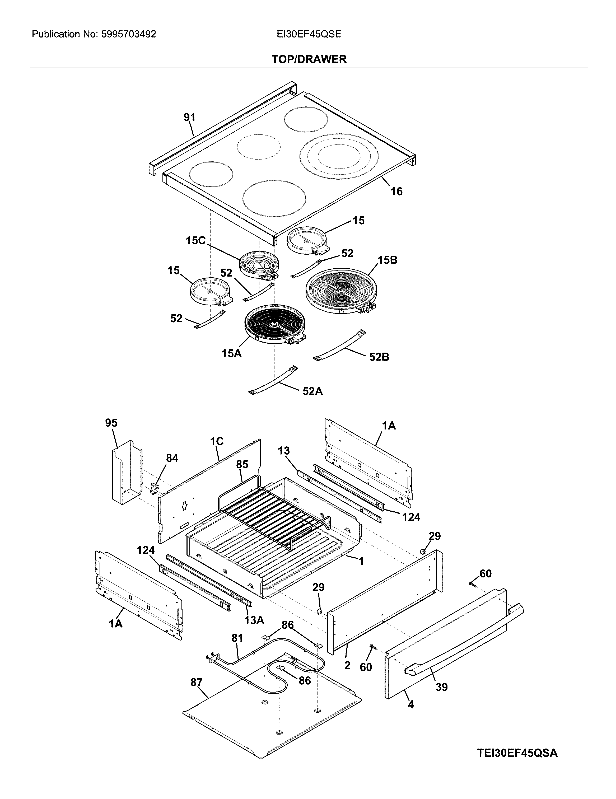 Electrolux EI30EF45QSE top/drawer diagram