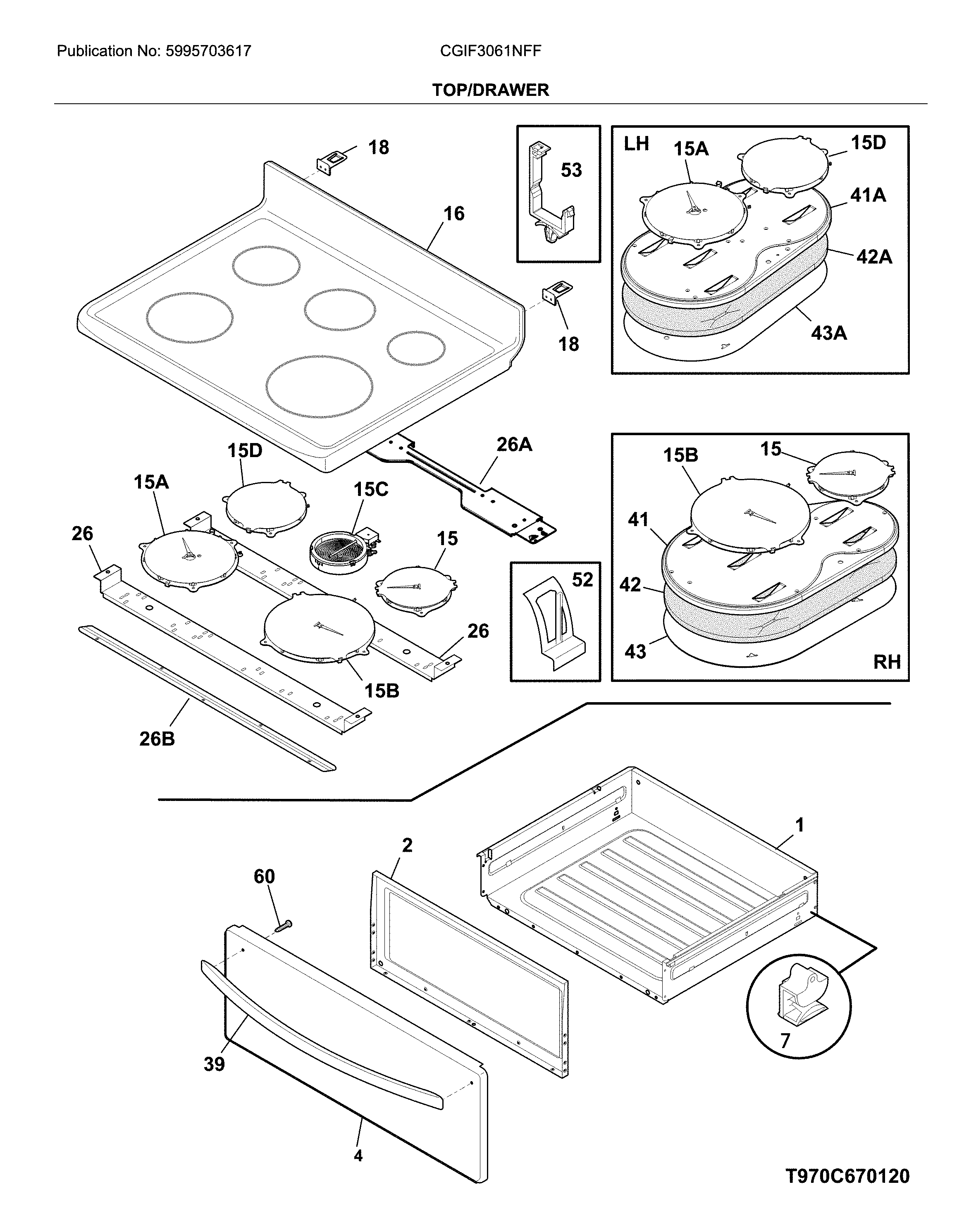 Frigidaire CGIF3061NFF top/drawer diagram