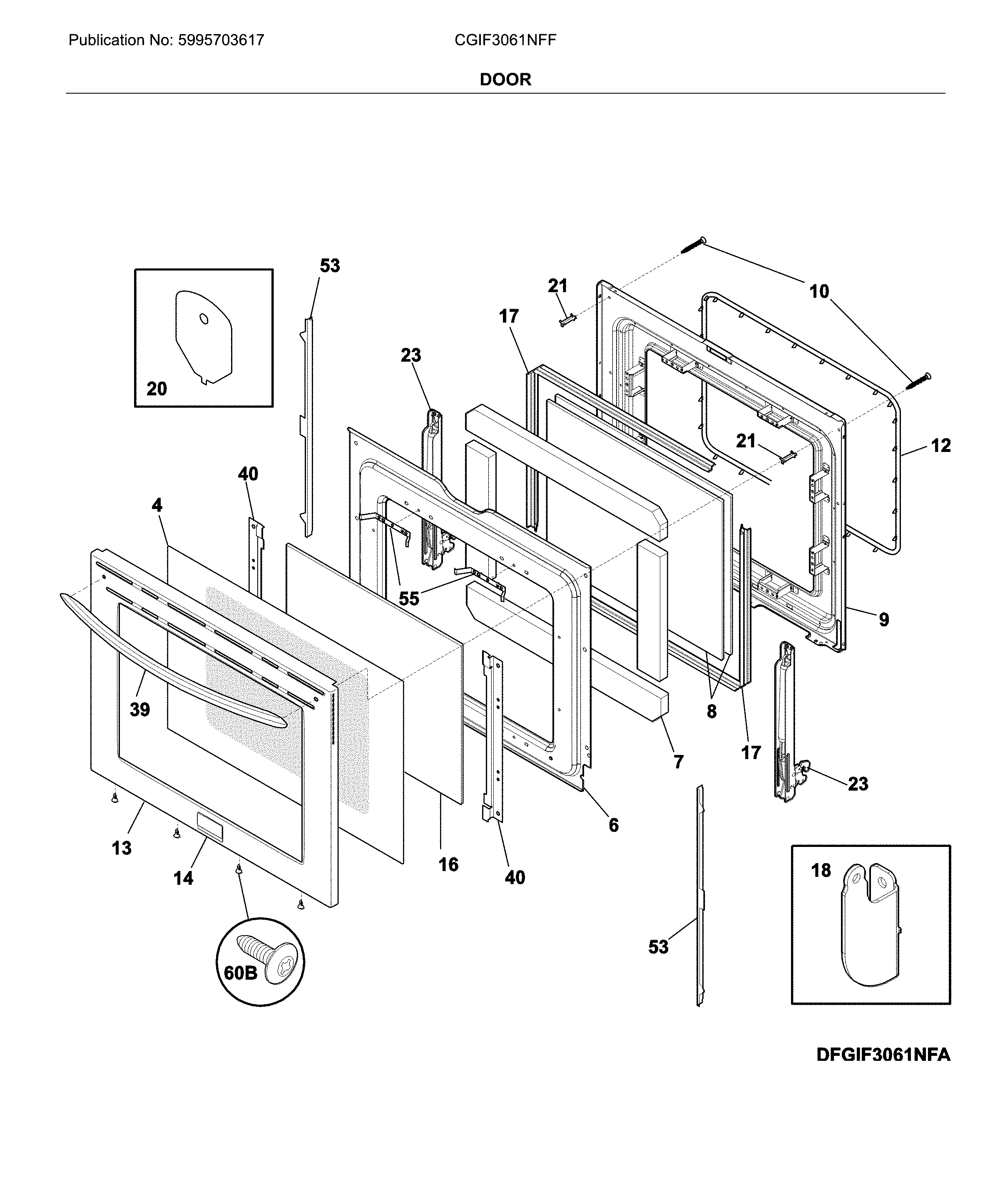Frigidaire CGIF3061NFF door diagram