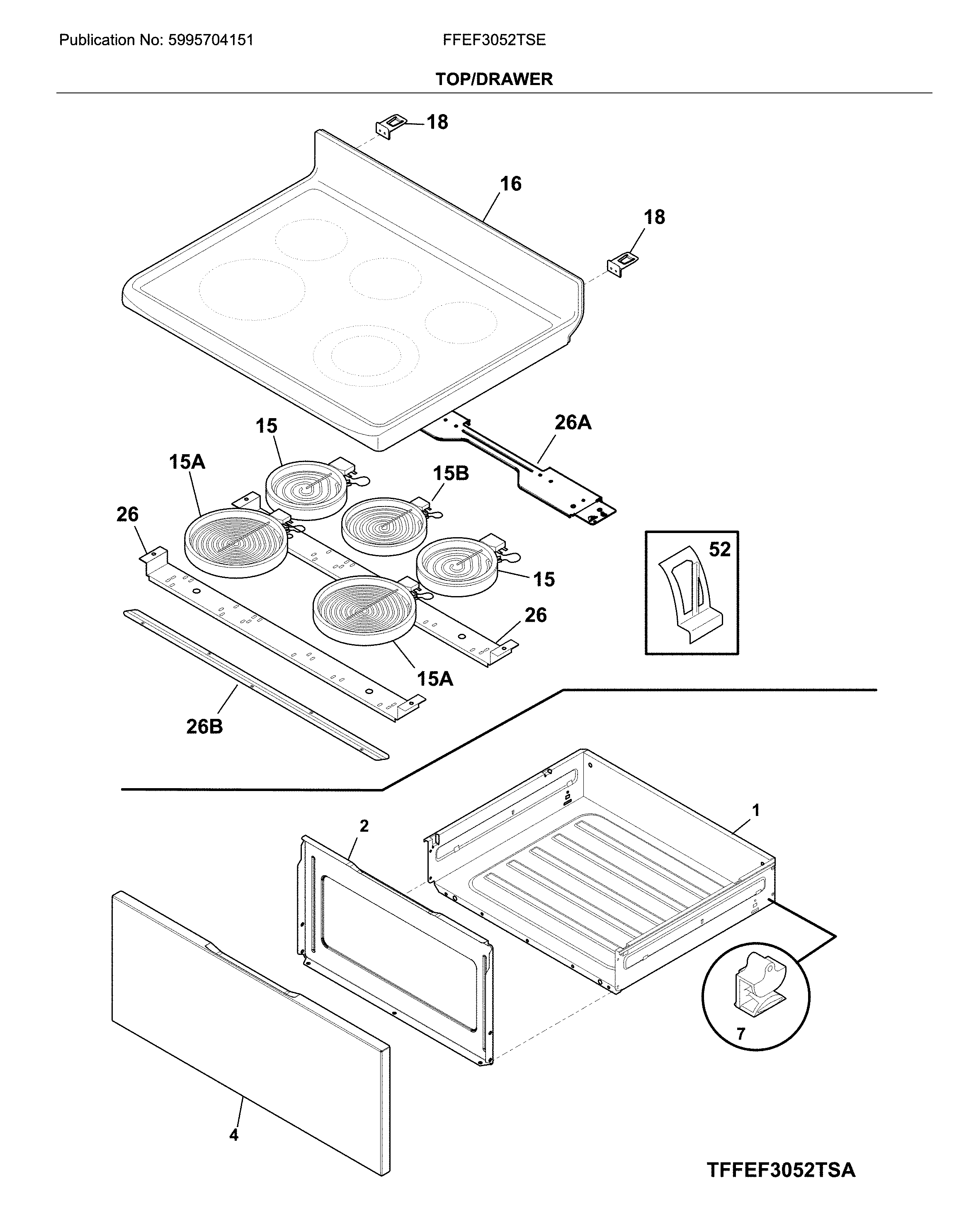 Frigidaire FFEF3052TSE top/drawer diagram