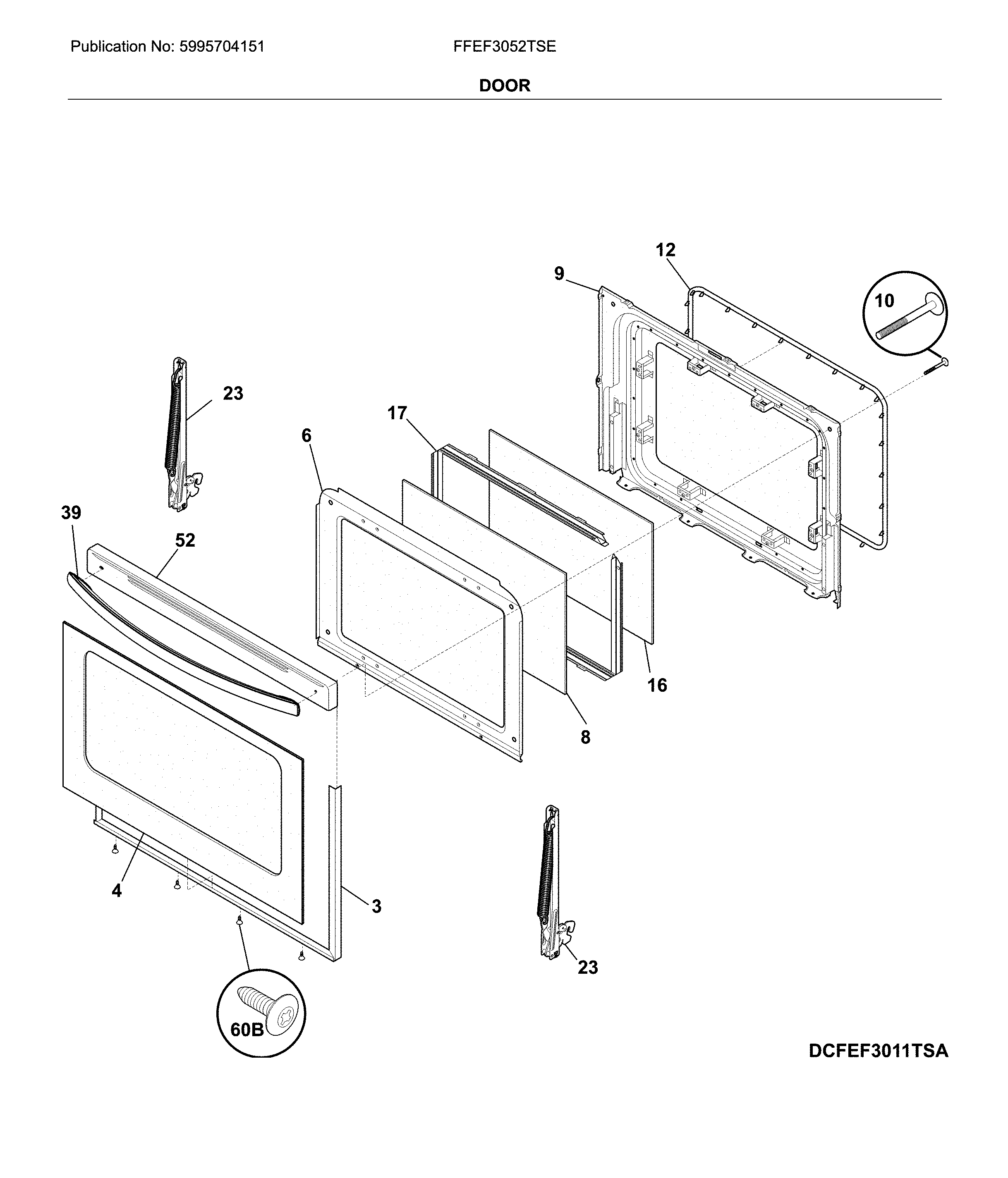 Frigidaire FFEF3052TSE door diagram