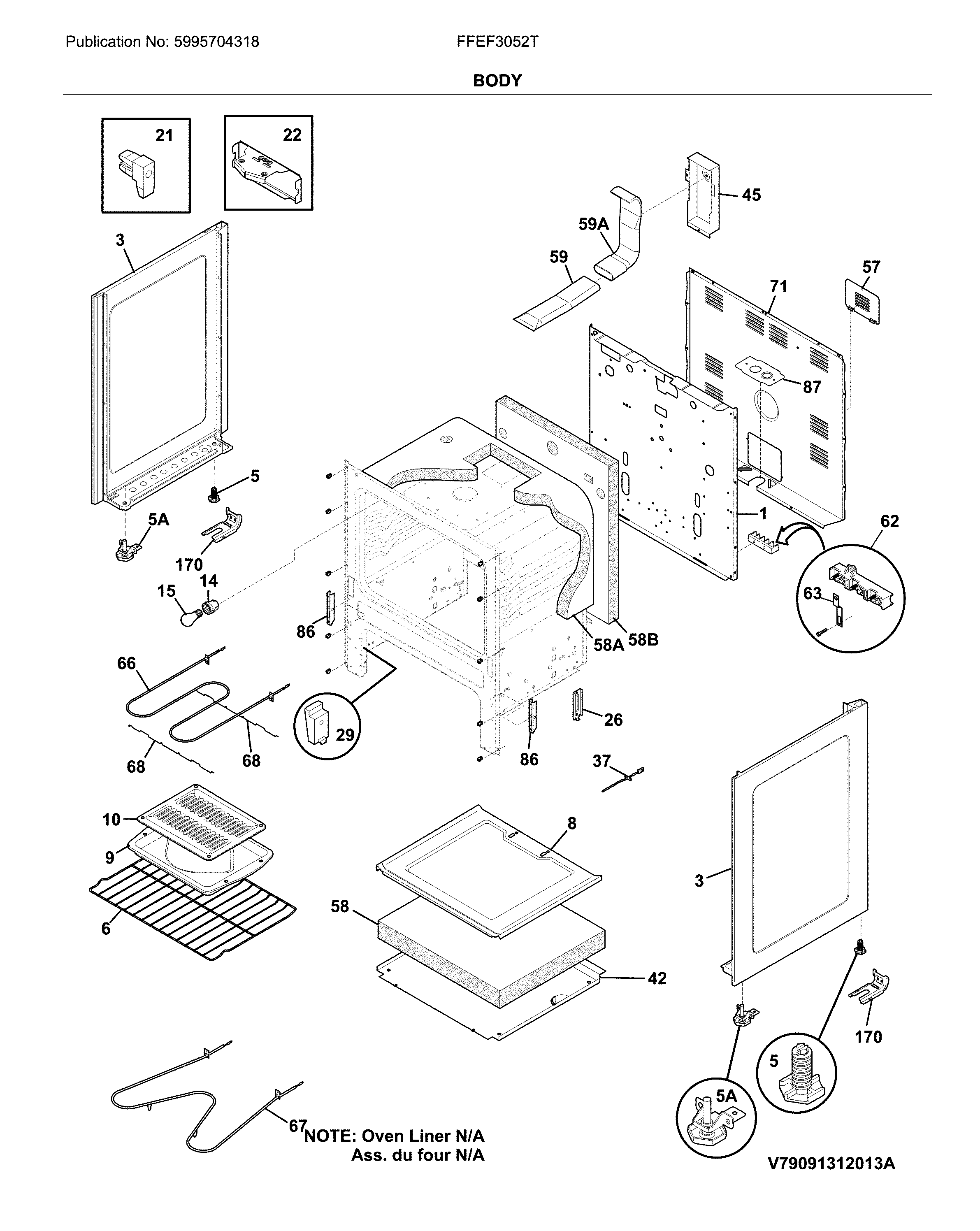Frigidaire FFEF3052TWB body diagram