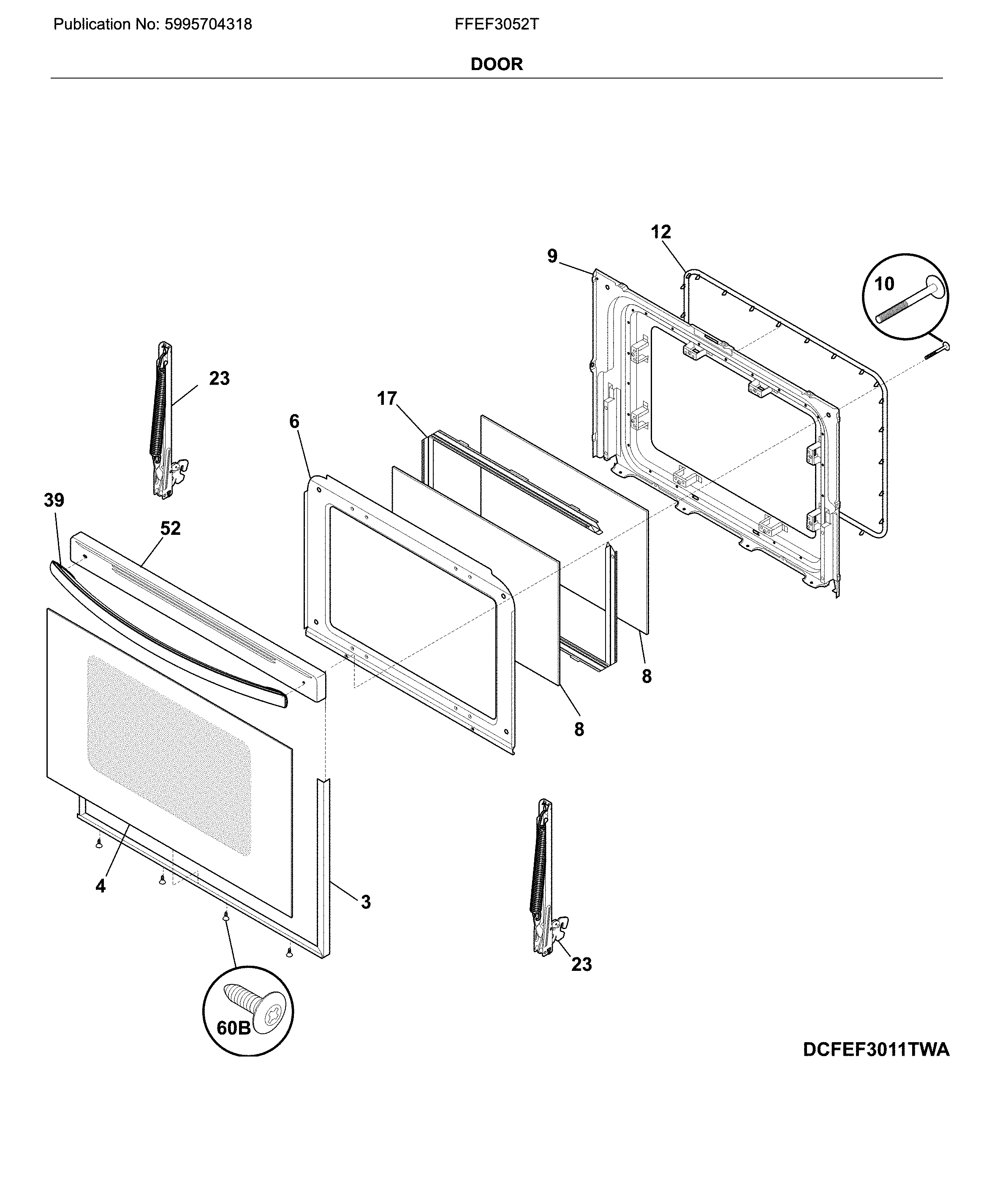 Frigidaire FFEF3052TWB door diagram