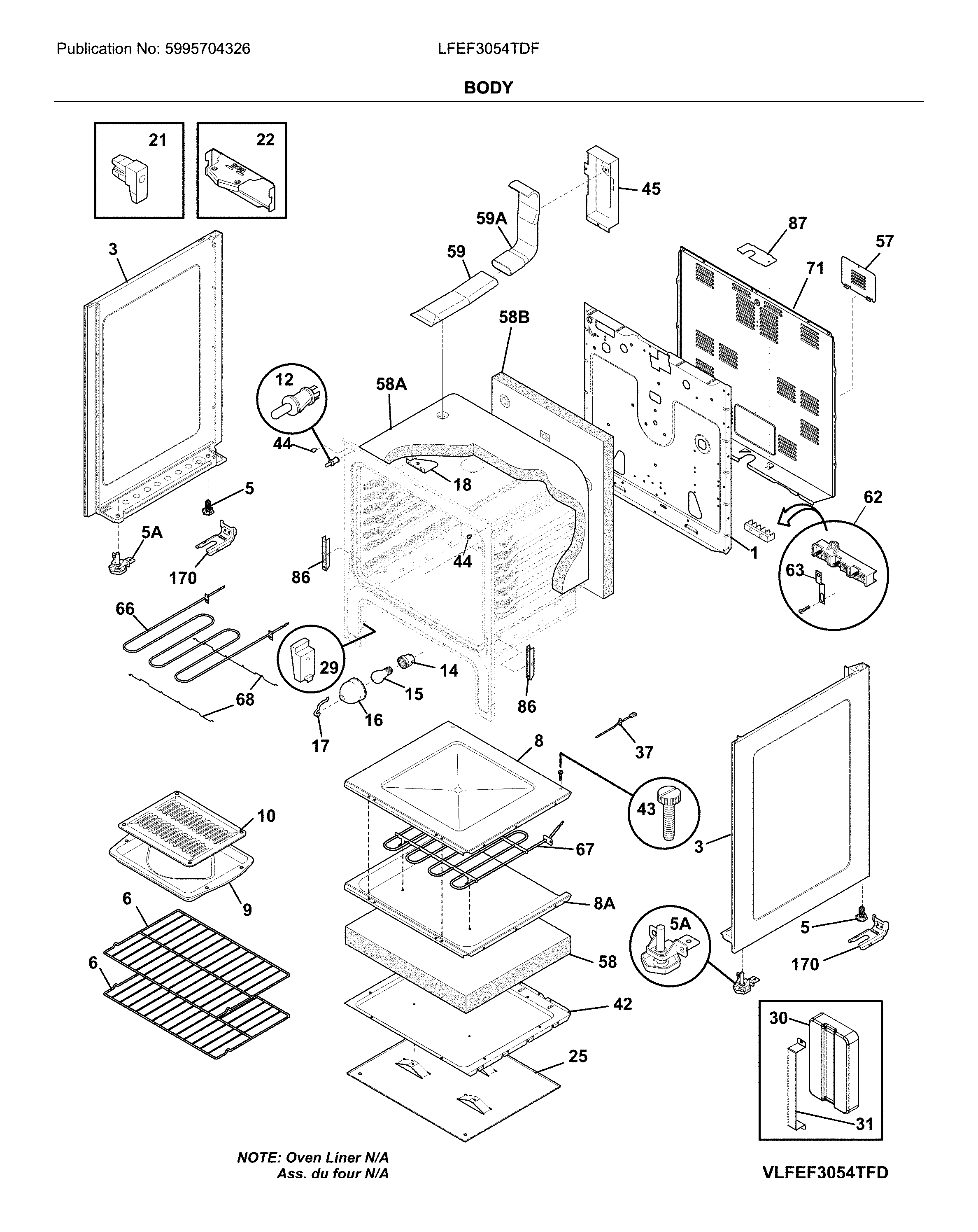 Frigidaire LFEF3054TDF body diagram
