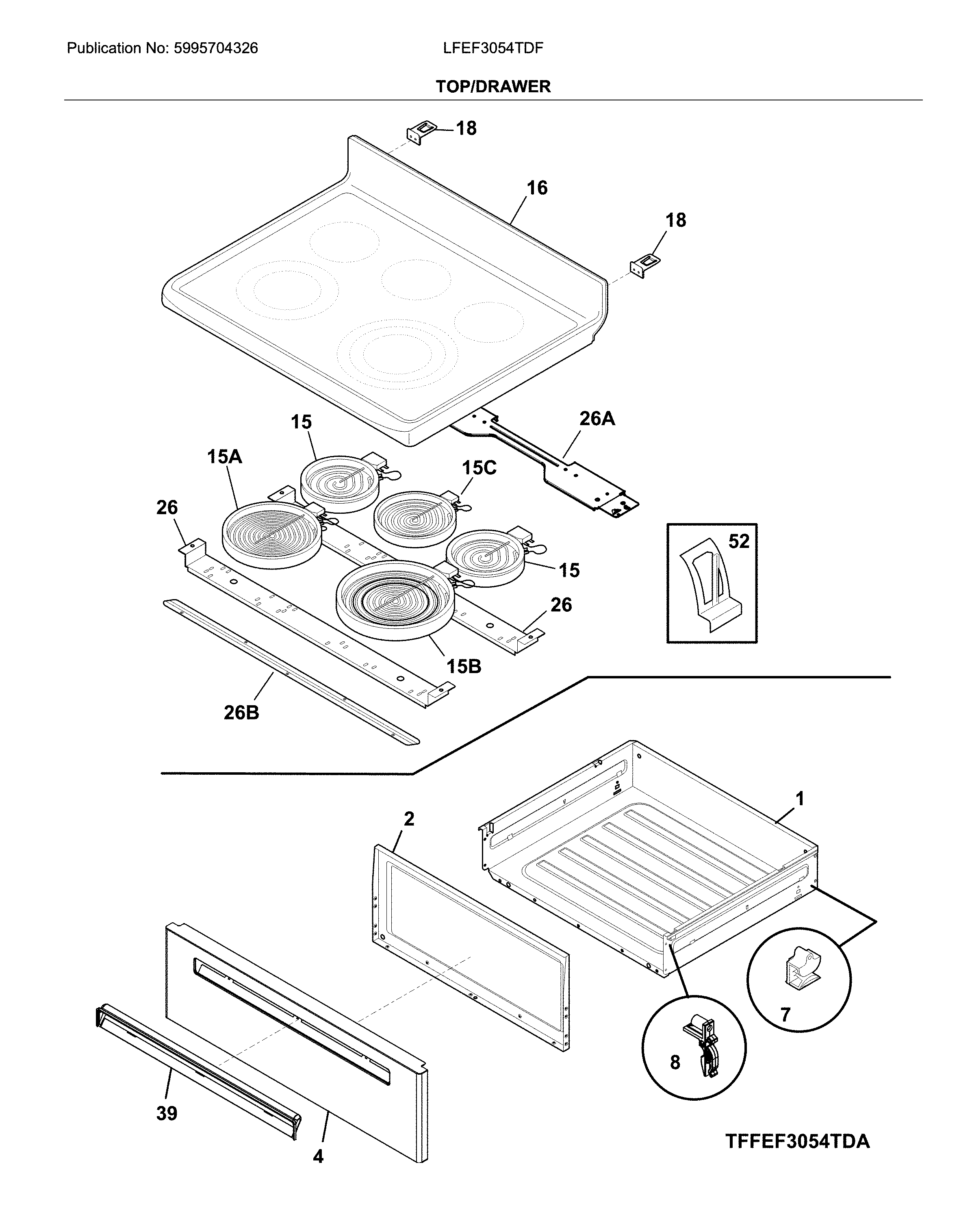 Frigidaire LFEF3054TDF top/drawer diagram
