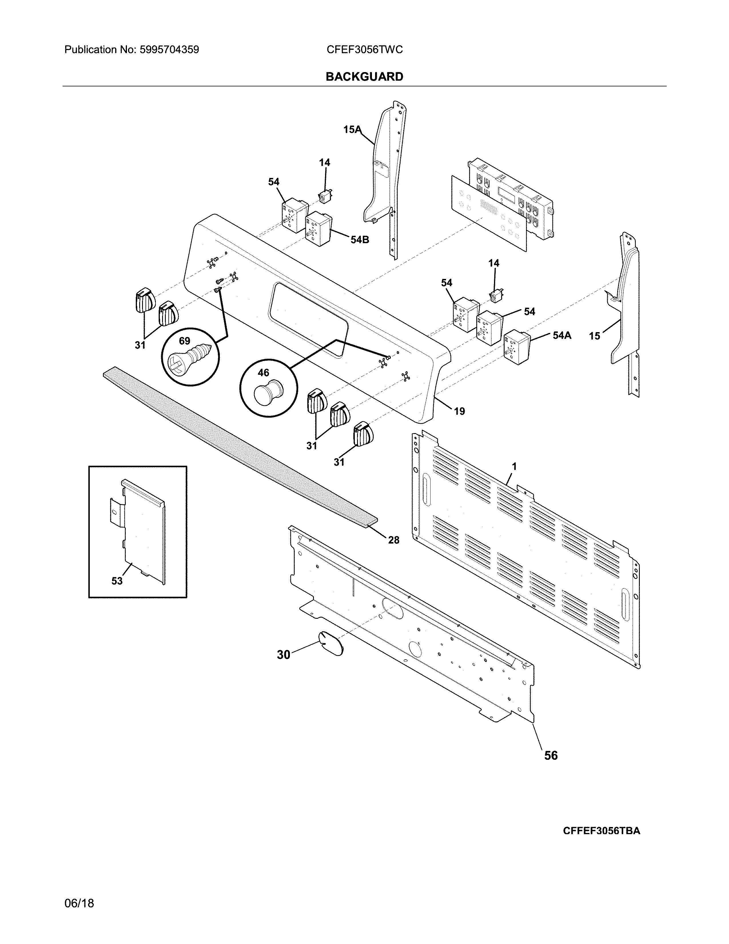 Frigidaire CFEF3056TWC backguard diagram
