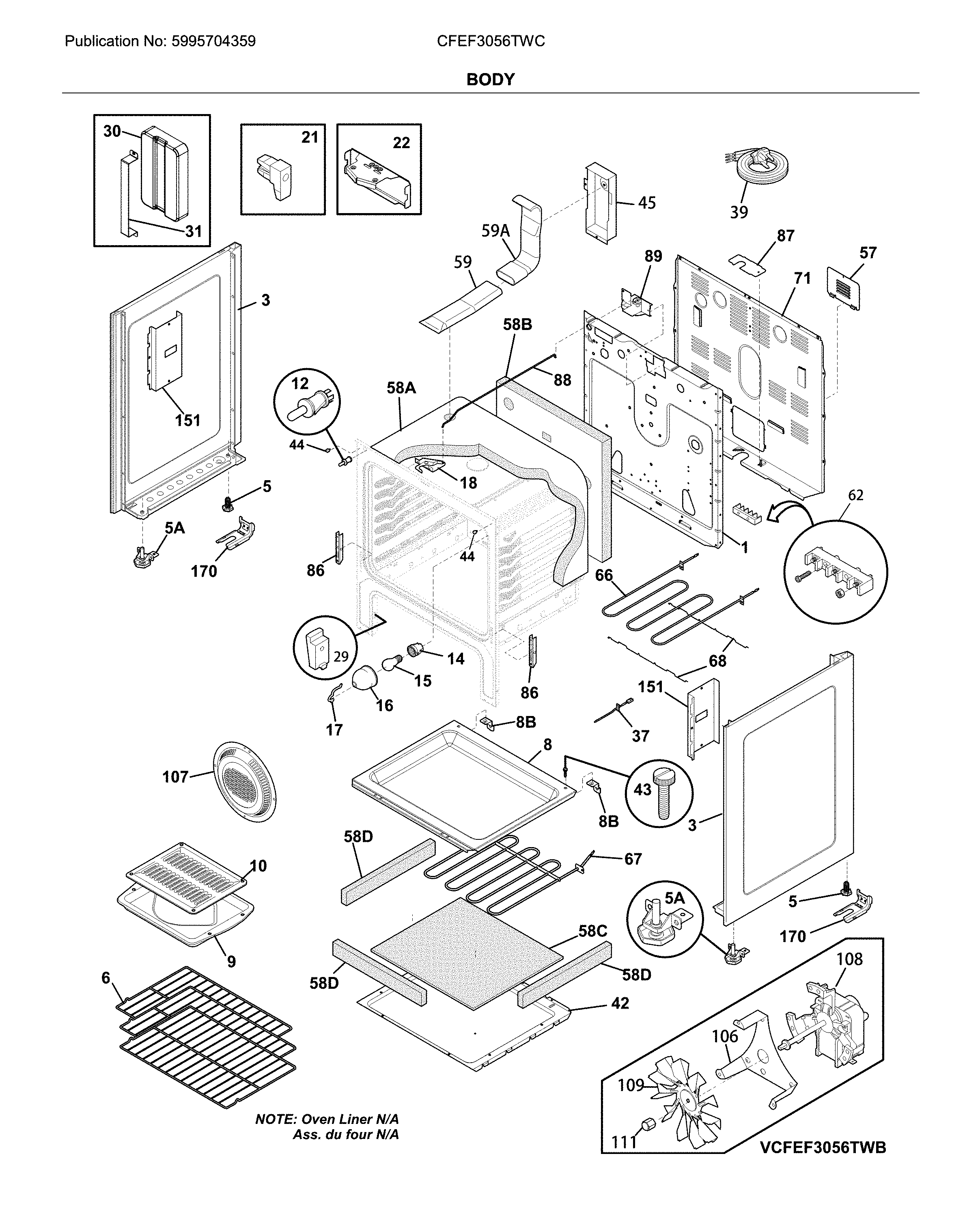 Frigidaire CFEF3056TWC body diagram