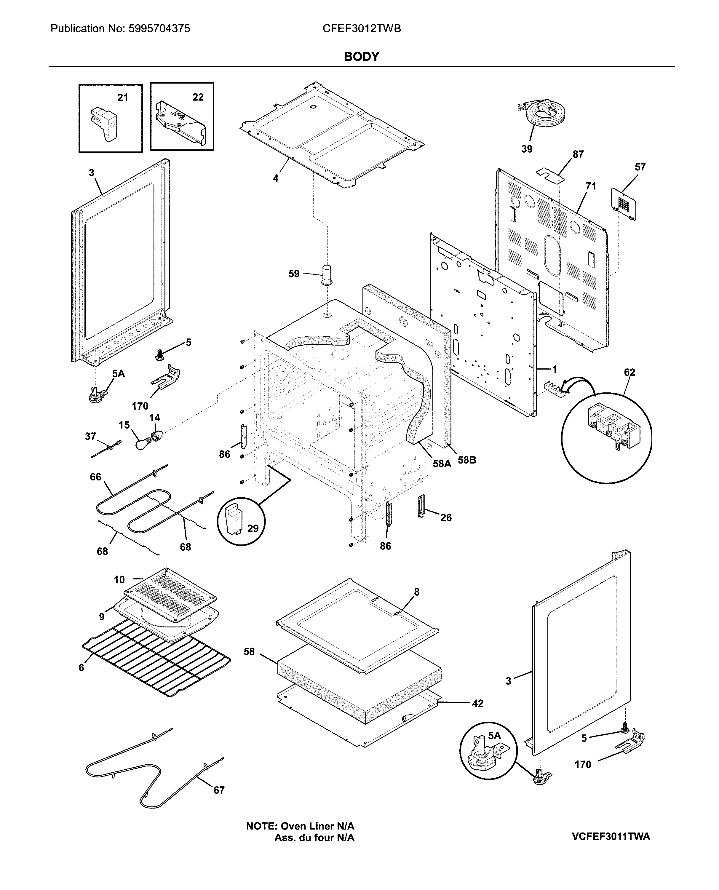 Frigidaire CFEF3012TWB body diagram