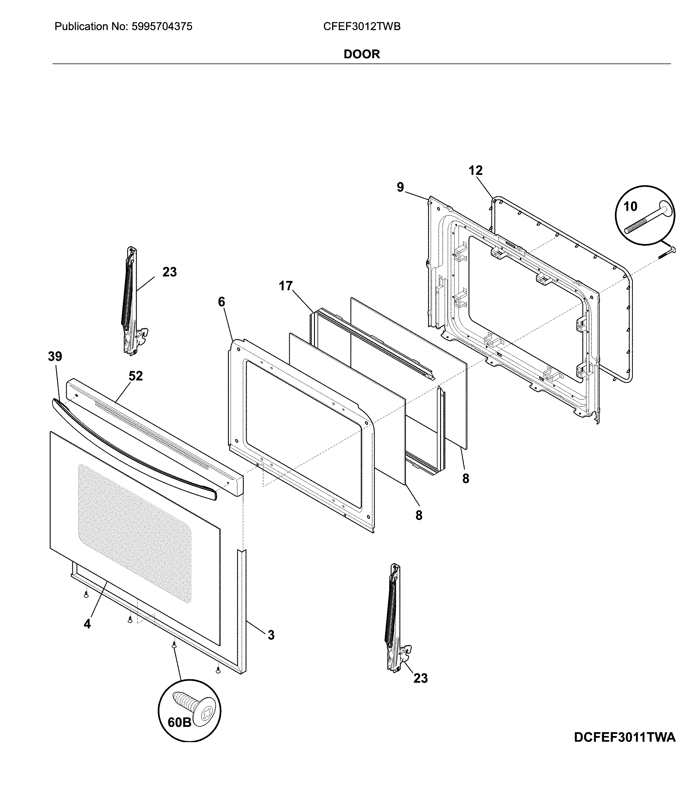 Frigidaire CFEF3012TWB door diagram