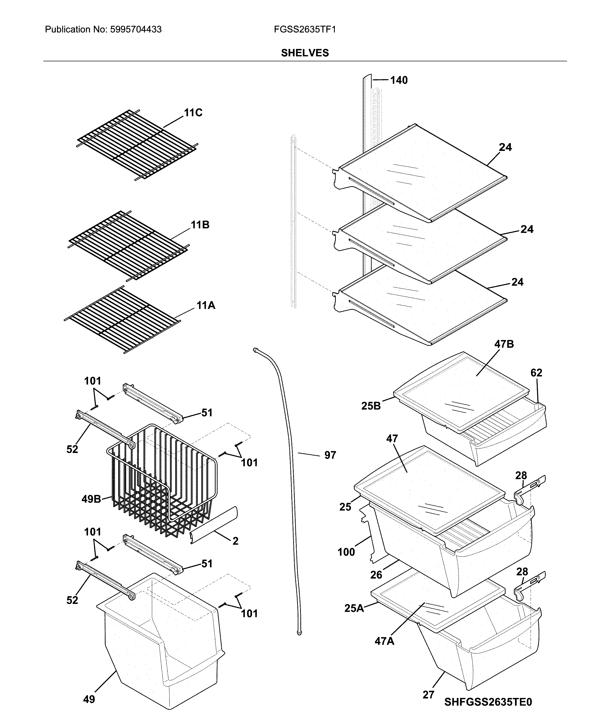 Frigidaire FGSS2635TF1 shelves diagram