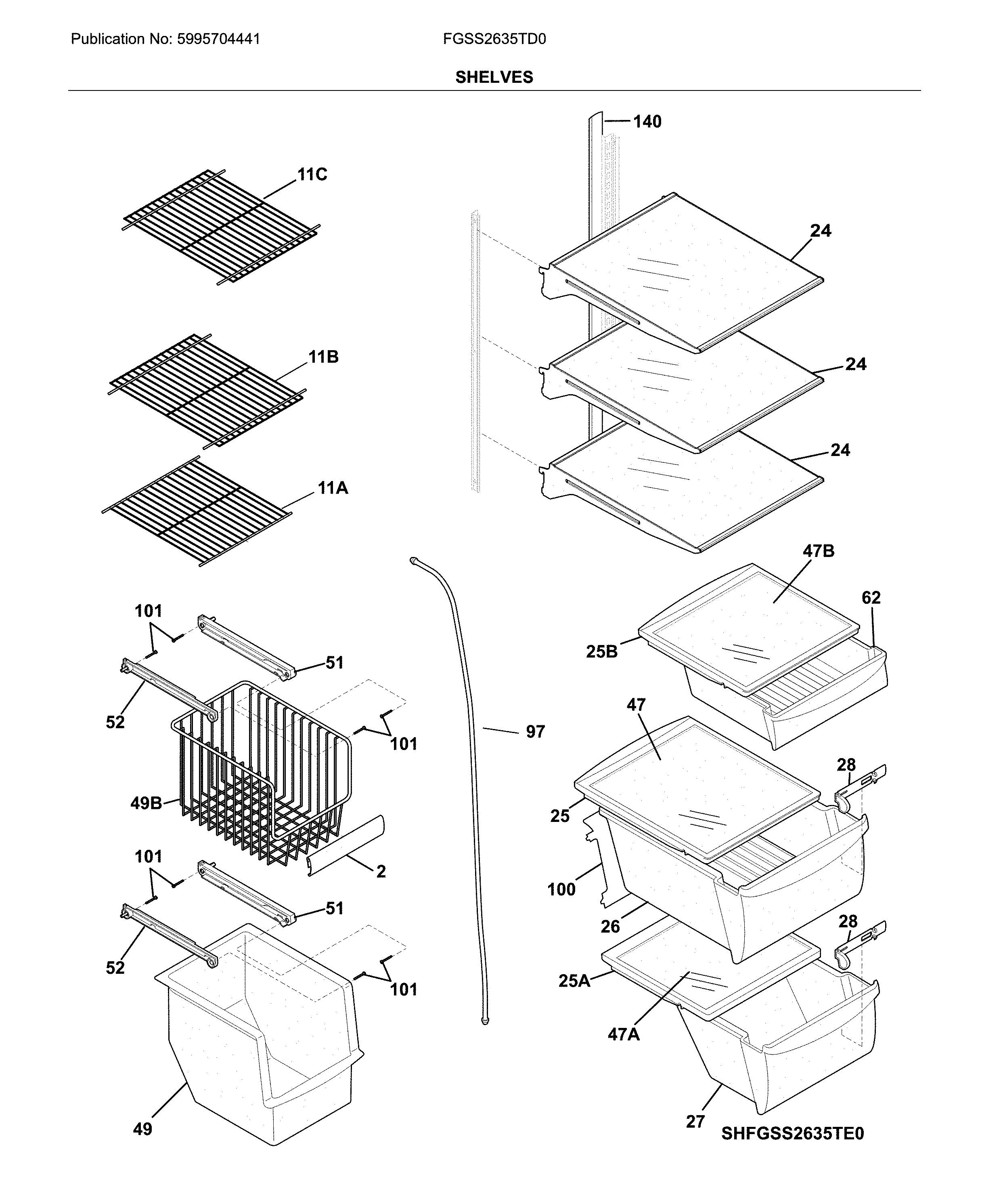 Frigidaire FGSS2635TD0 shelves diagram