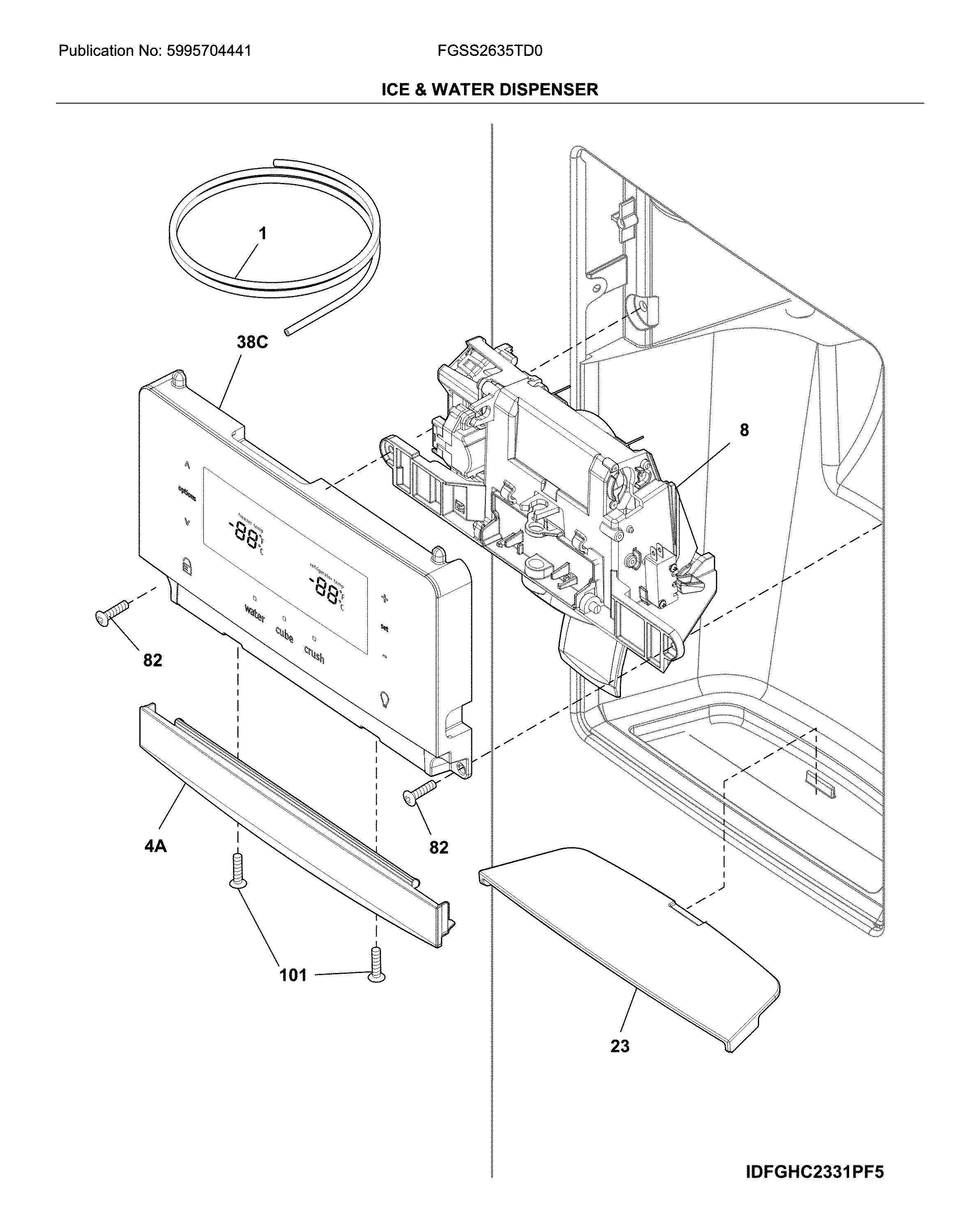 Frigidaire FGSS2635TD0 ice & water dispenser diagram