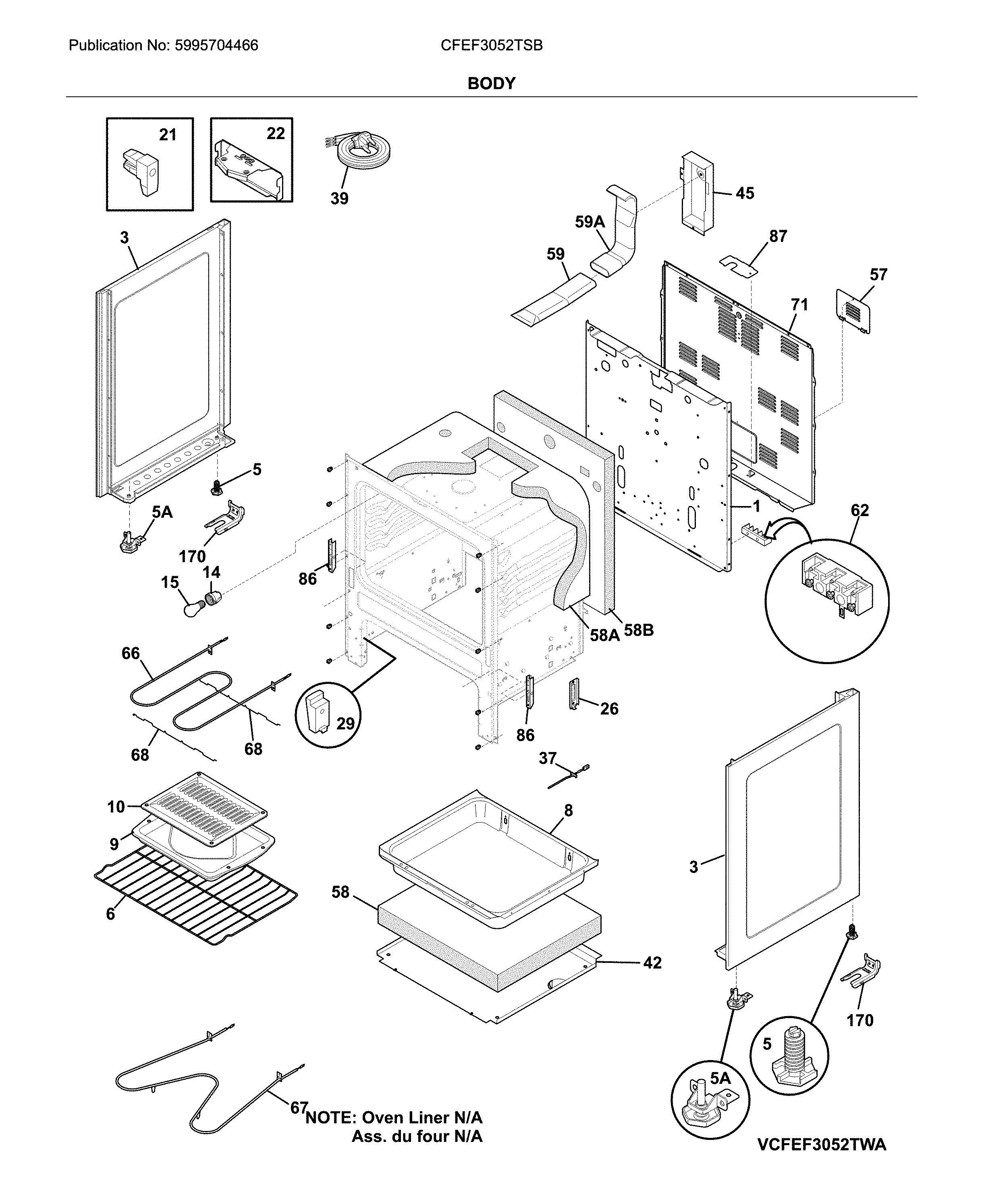 Frigidaire CFEF3052TSB body diagram